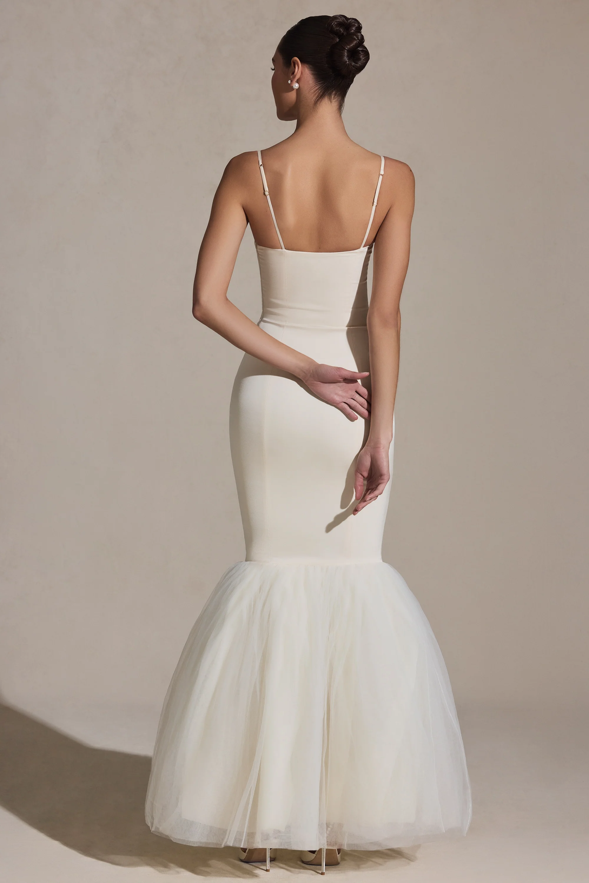 Tulle Hem Fishtail Gown in Ivory