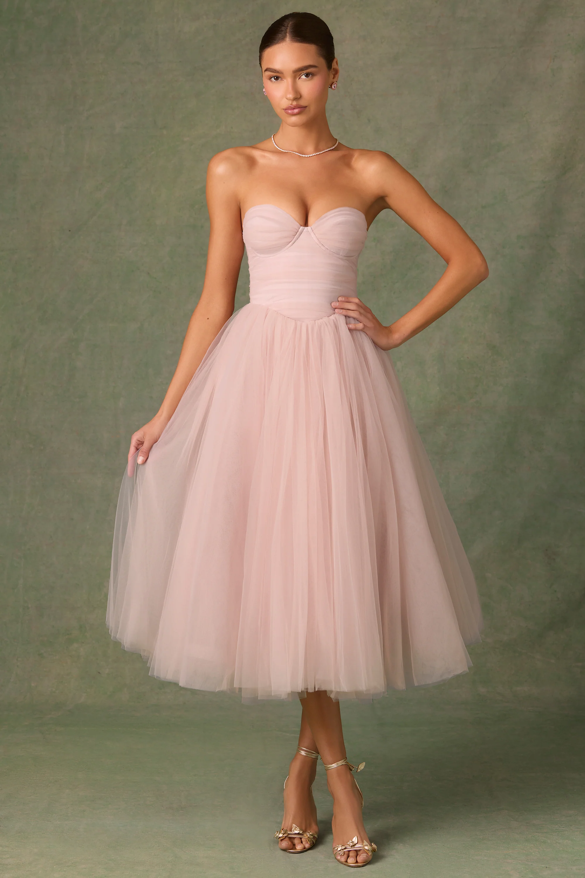 Tulle Corset Midaxi Dress in Dusty Rose