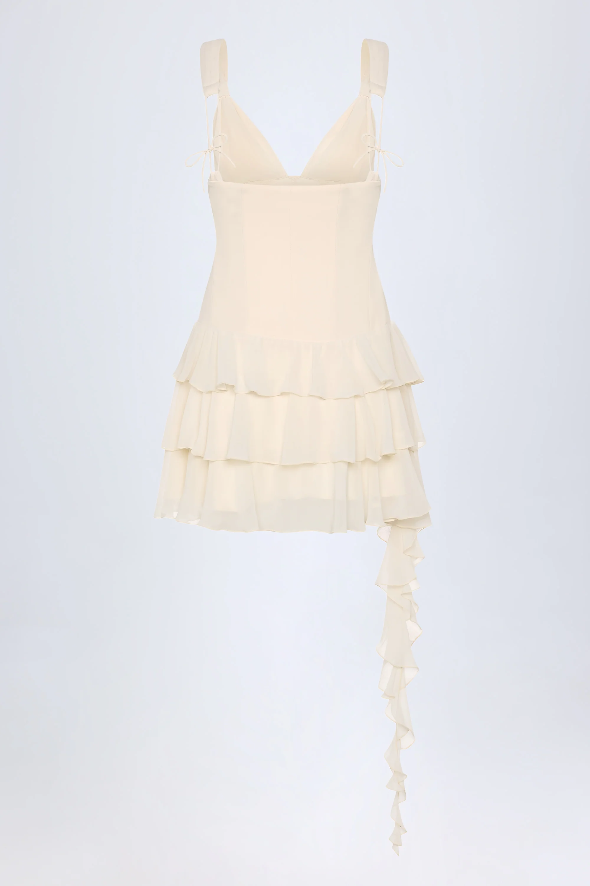 Lace-Up Ruffled Tiered Mini Dress in Ivory