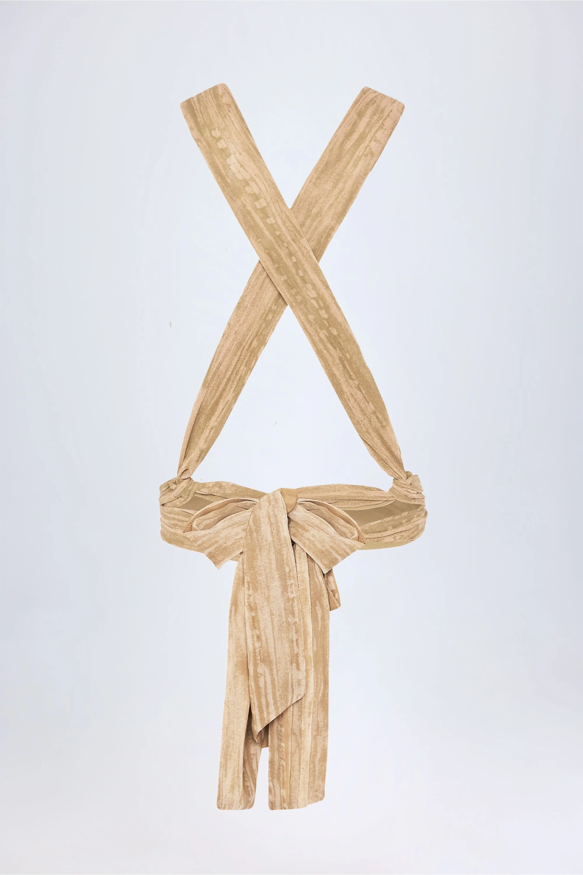 Ruched Halterneck Crop Top in Tan Print