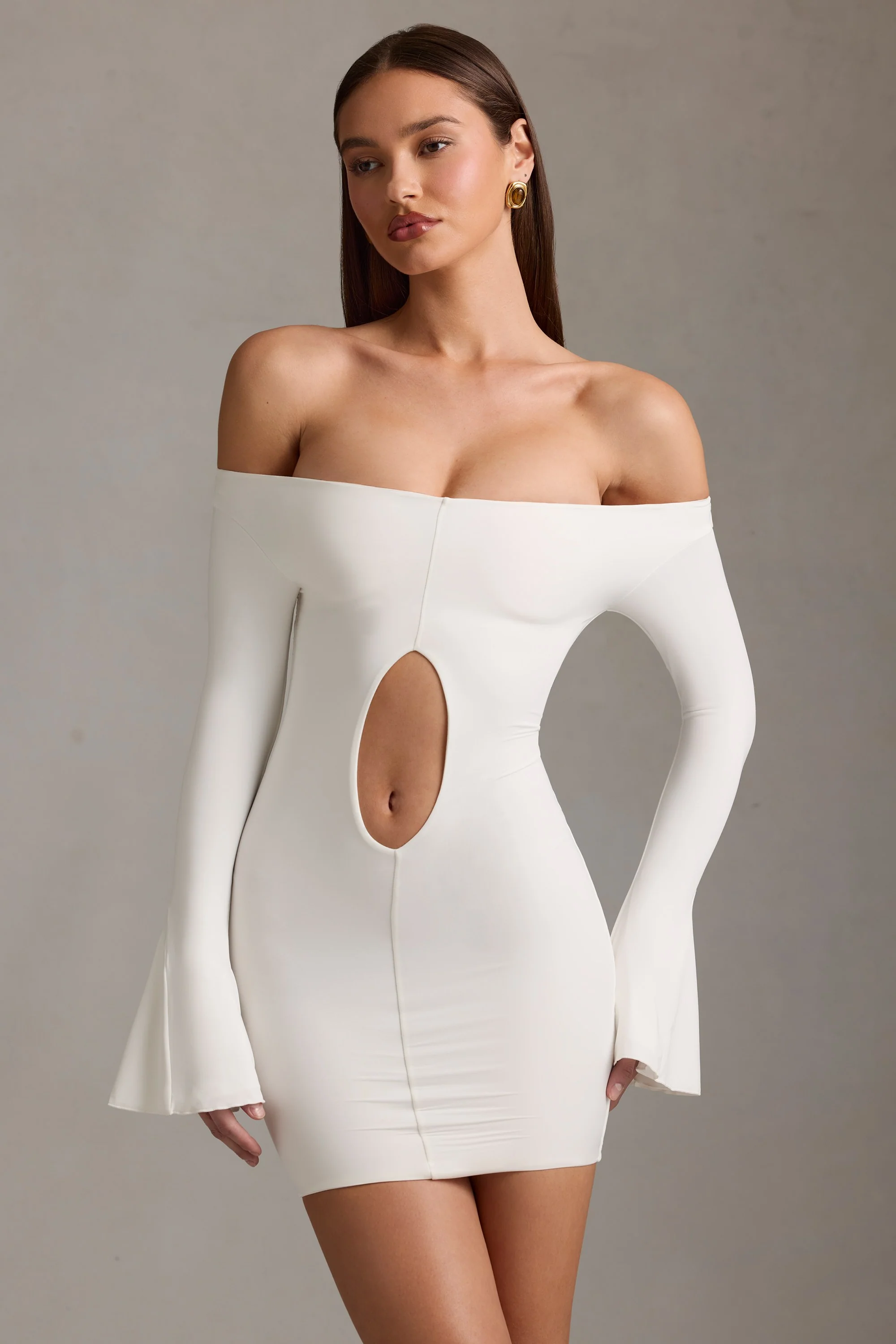 Off-Shoulder Cut-Out Mini Dress in White