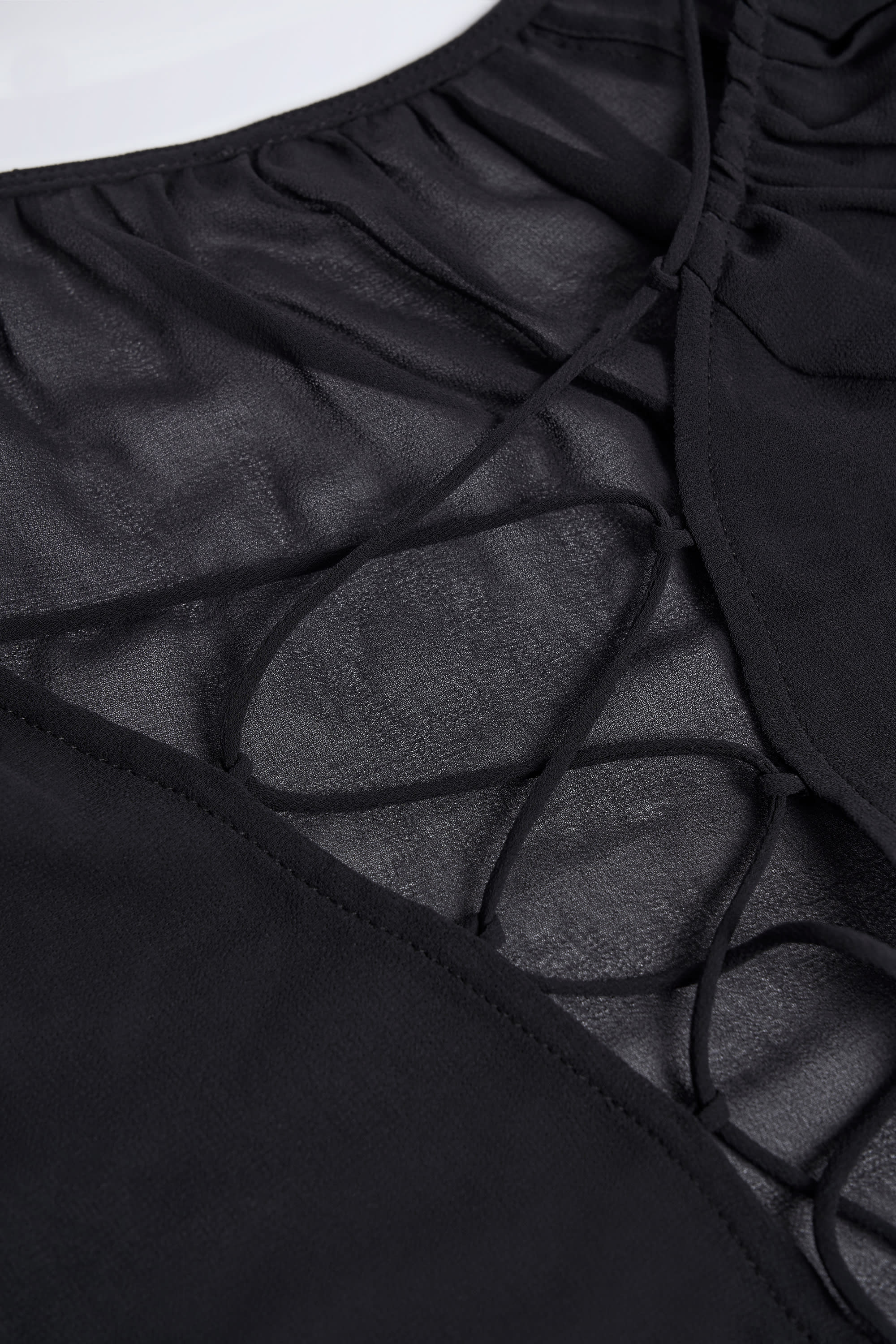 Lace-Up Balloon-Sleeve Mini Dress in Black