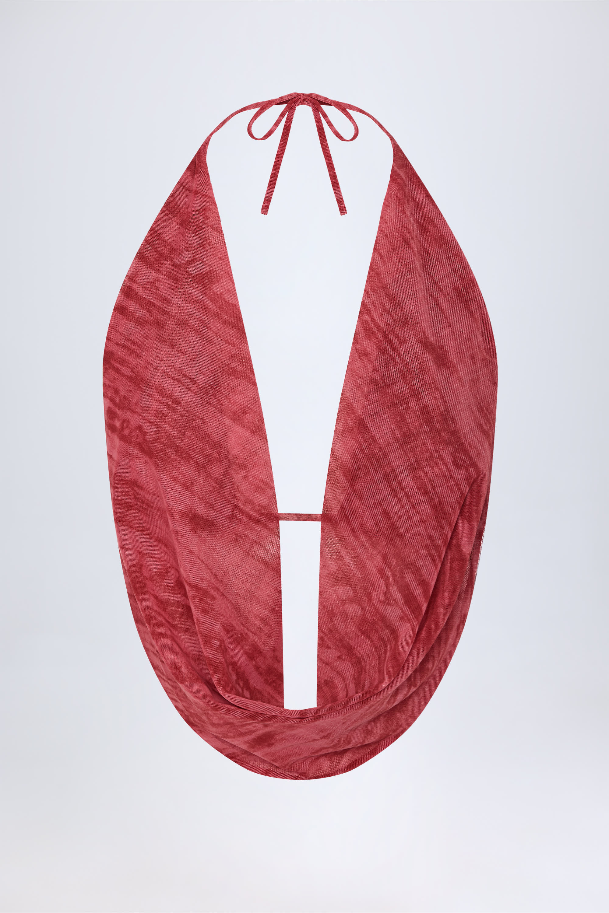 Cowl-Neck Backless Crop Top in Red Print