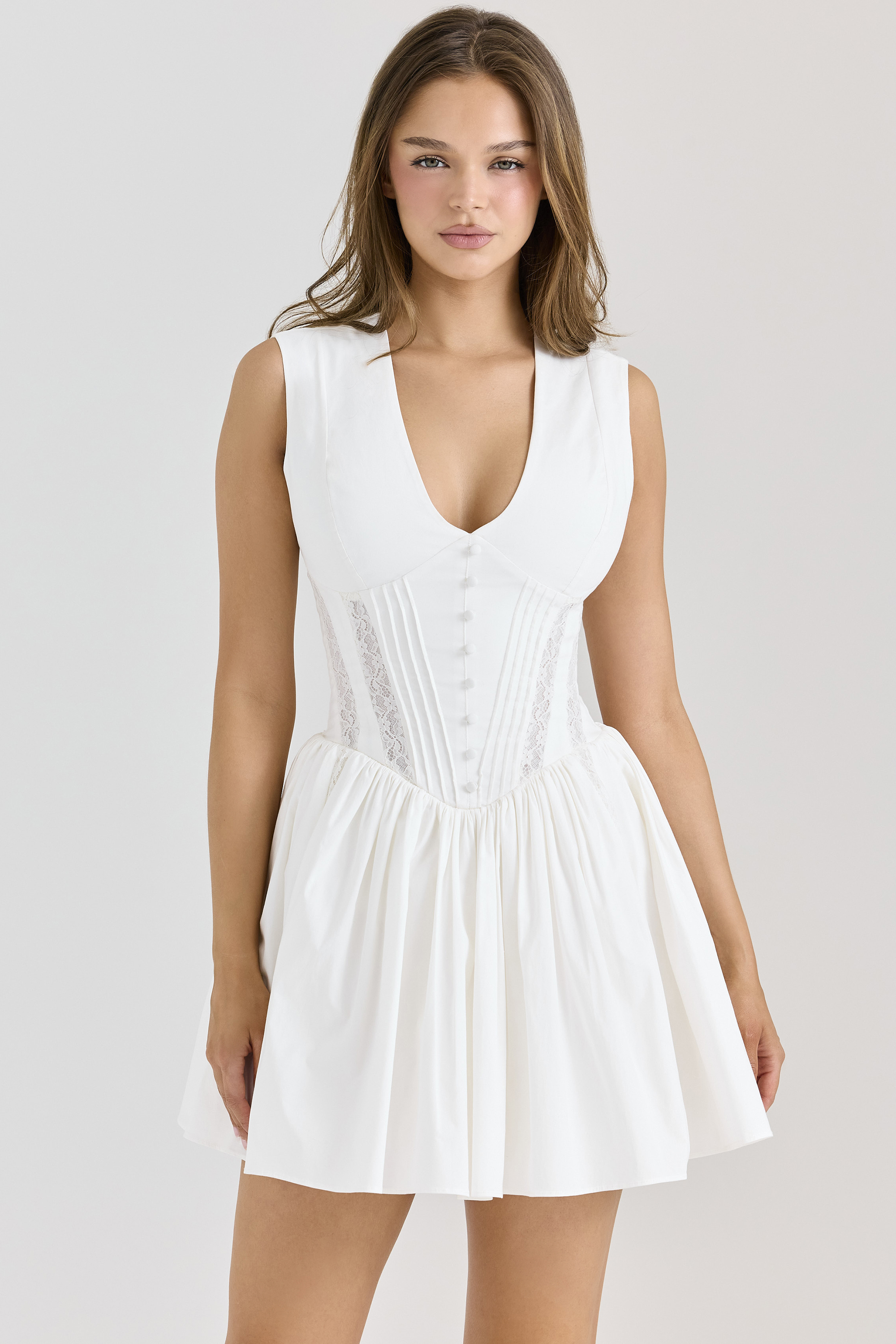 Carmel White Stretch Cotton Mini Dress