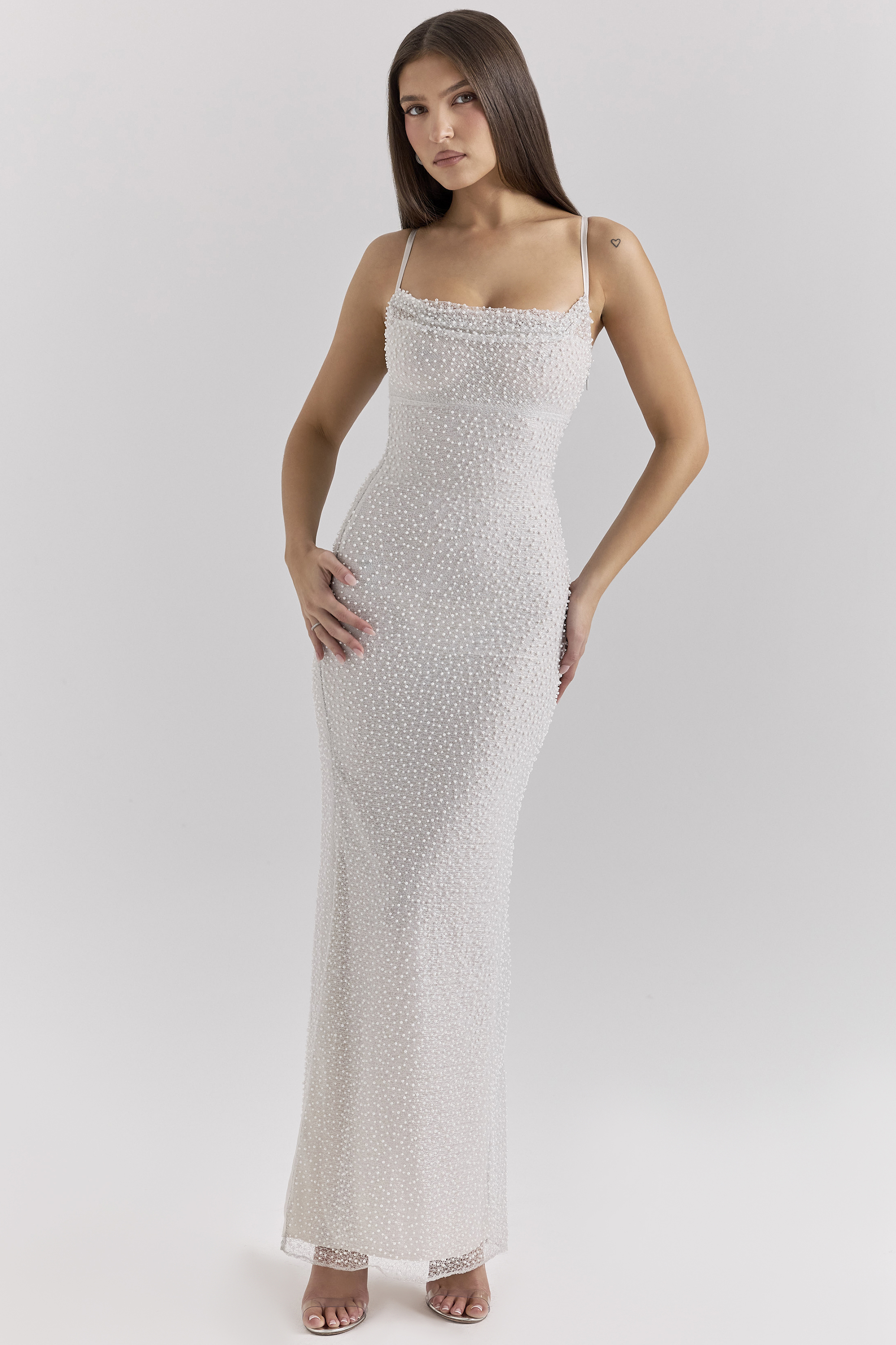Calla Silver Pearl Embellished Maxi Dress