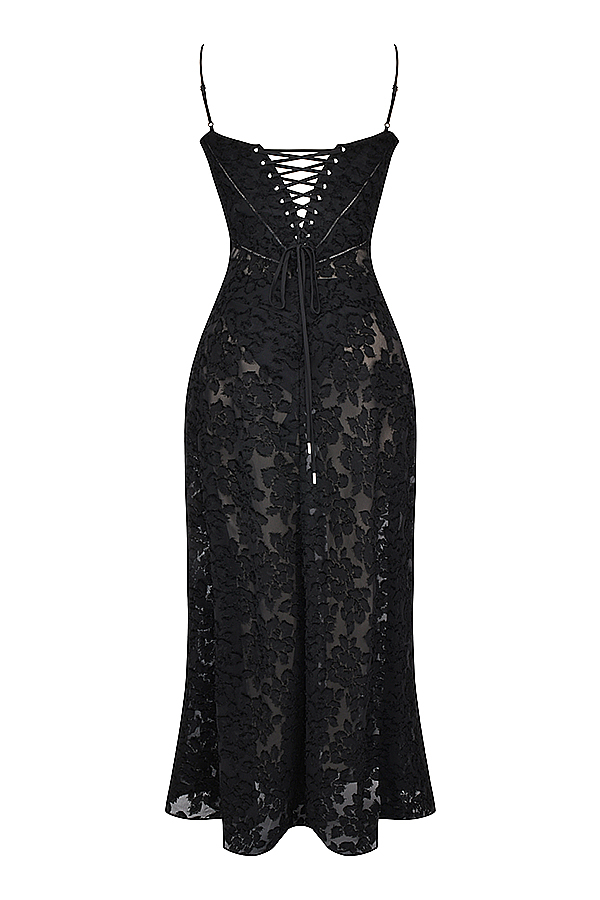 Seren Black Floral Lace Back Maxi Dress