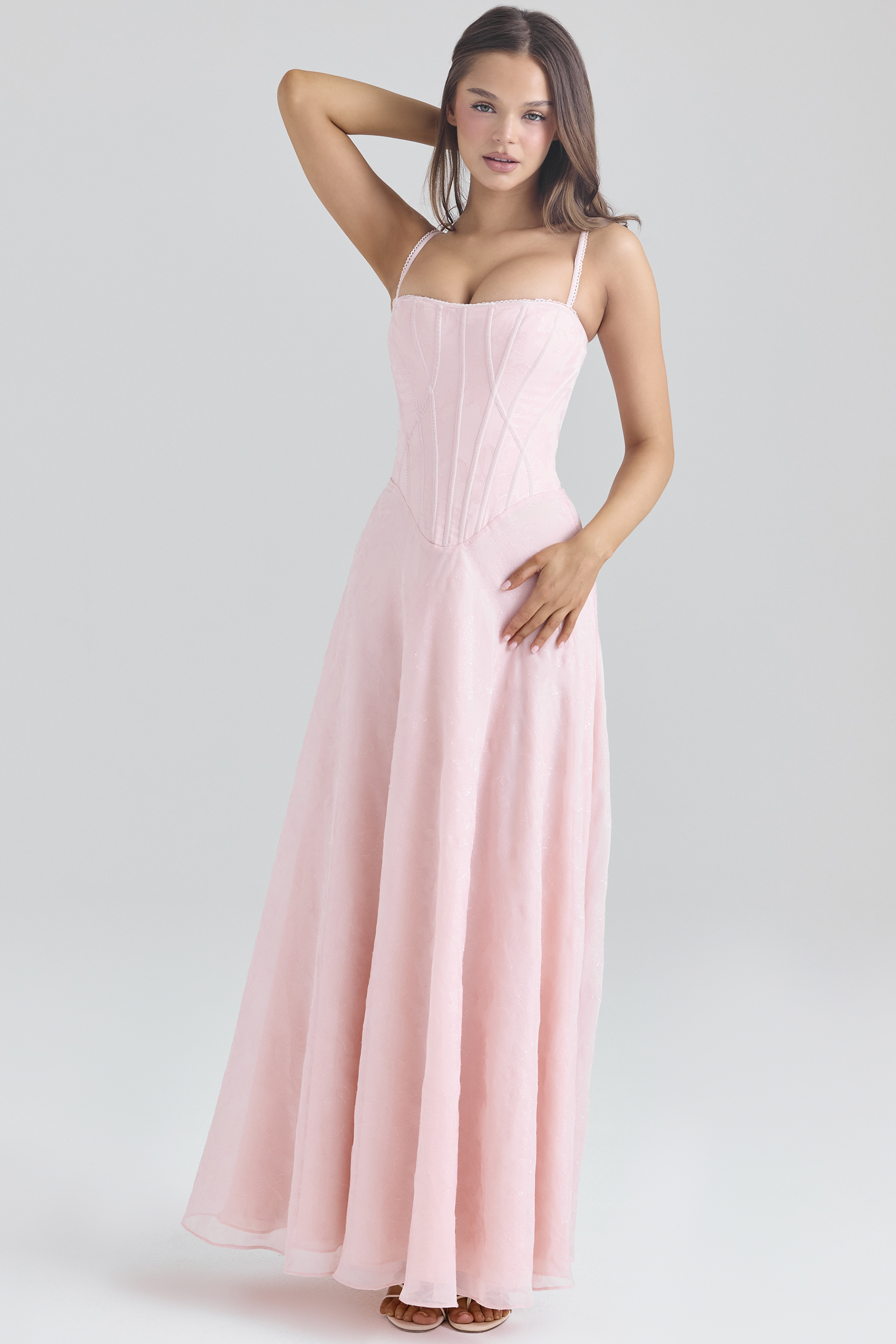 Esme Blush Pink Lurex Chiffon Maxi Dress