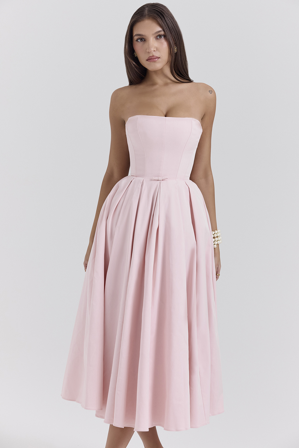 Contessa Parisian Pink Strapless Corset Midi Dress