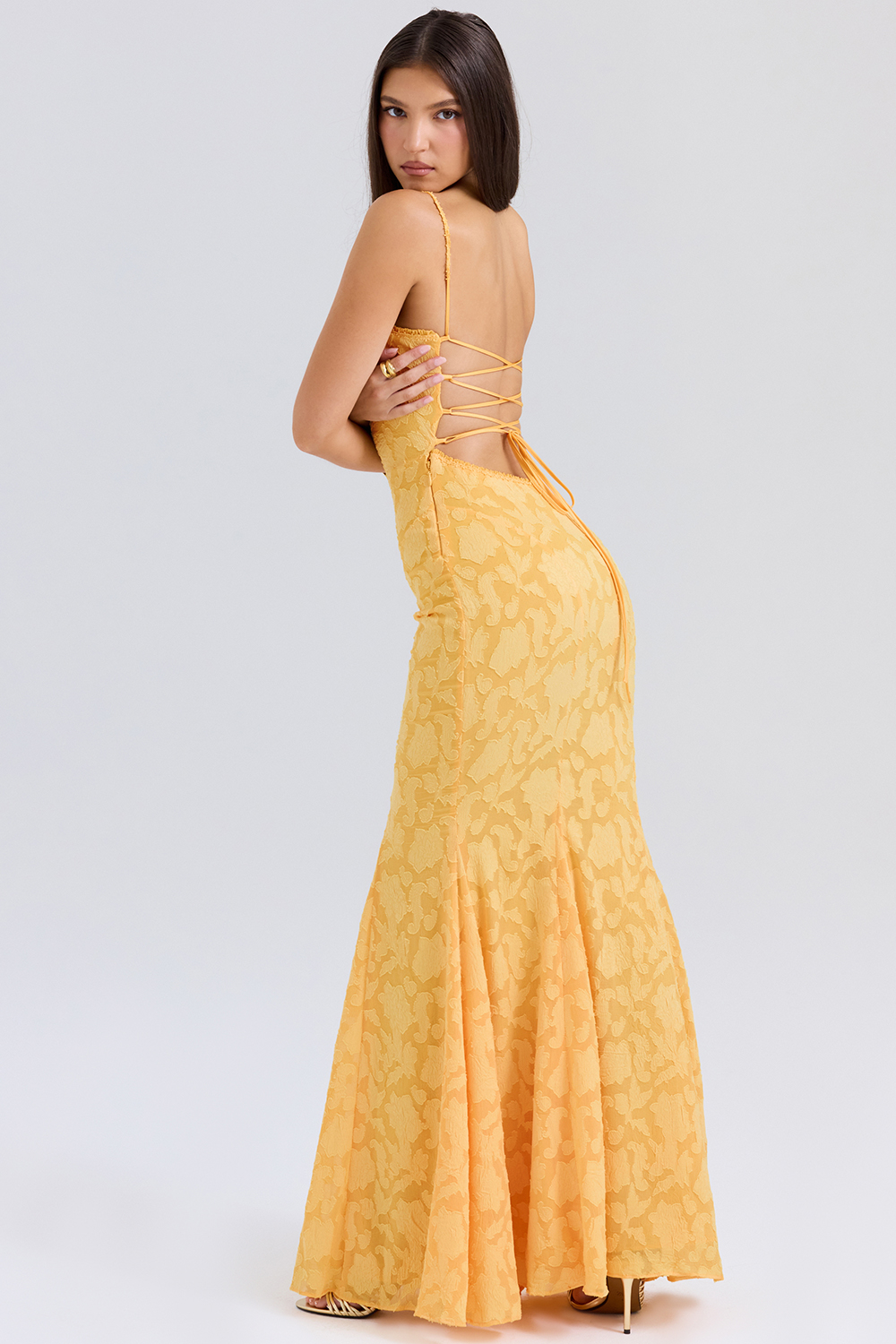 Joan Apricot Lace Up Back Maxi Dress