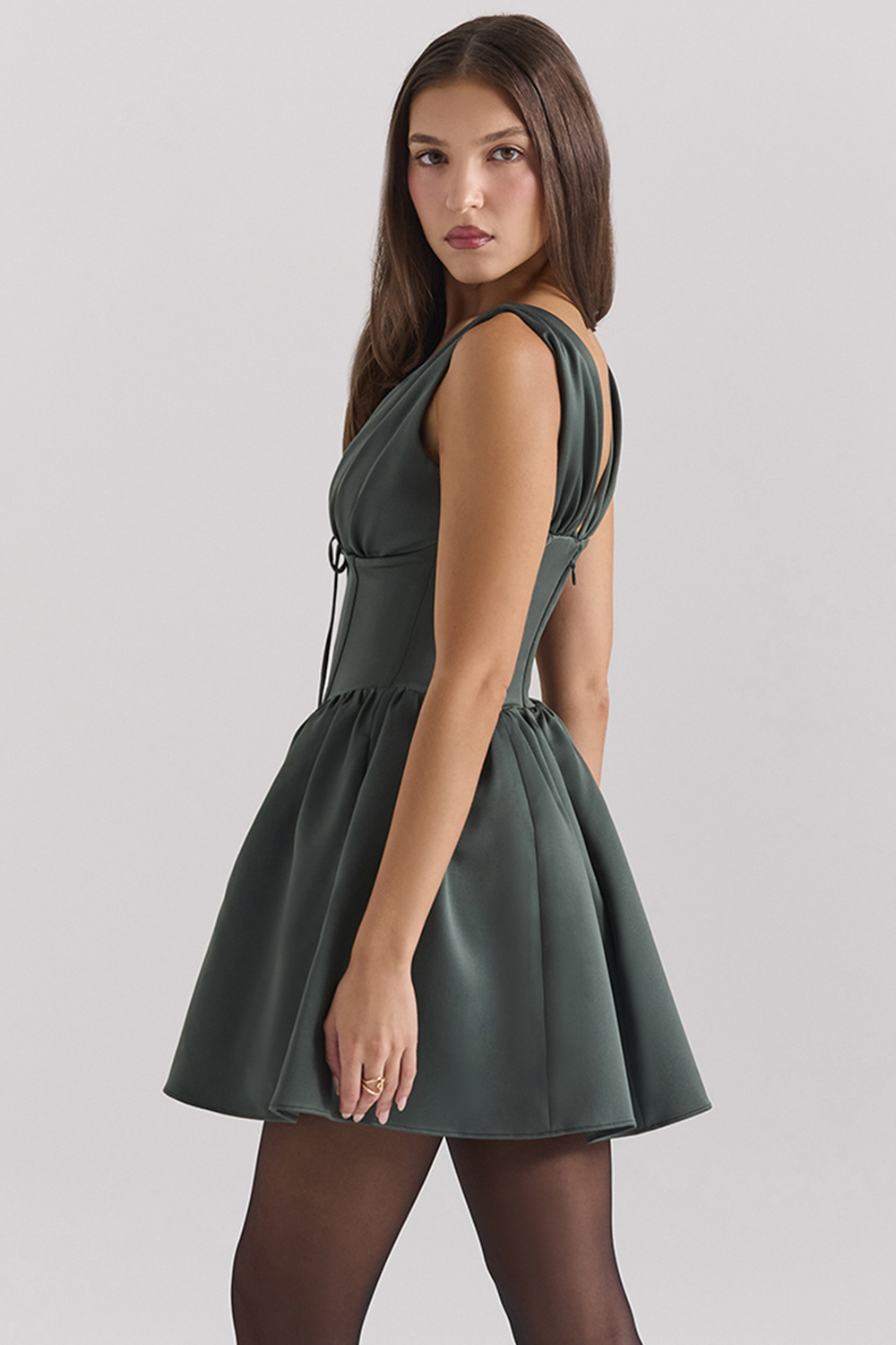 Emmeliette Forest Green Satin Mini Dress