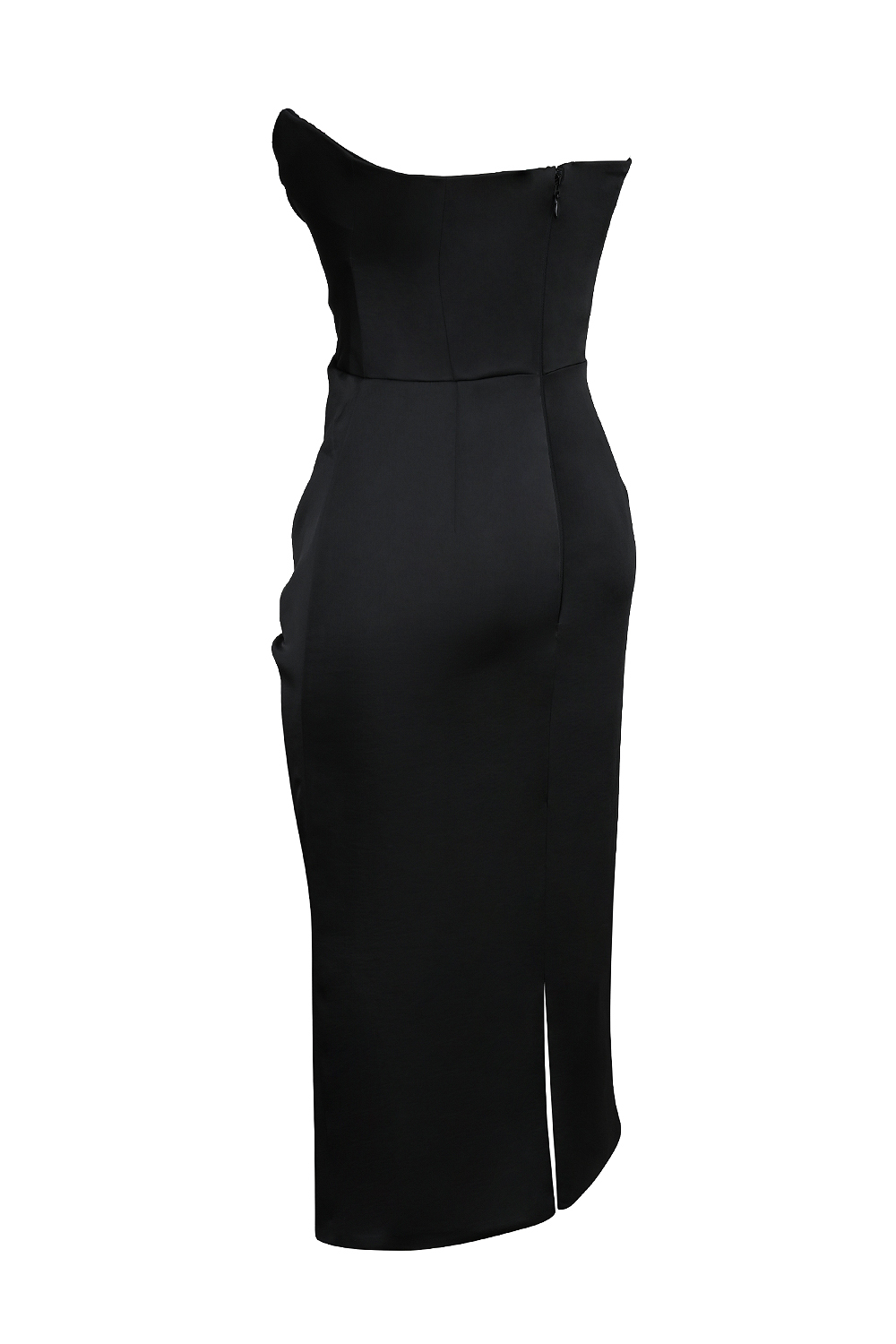 Santana Black Satin Strapless Midi Dress