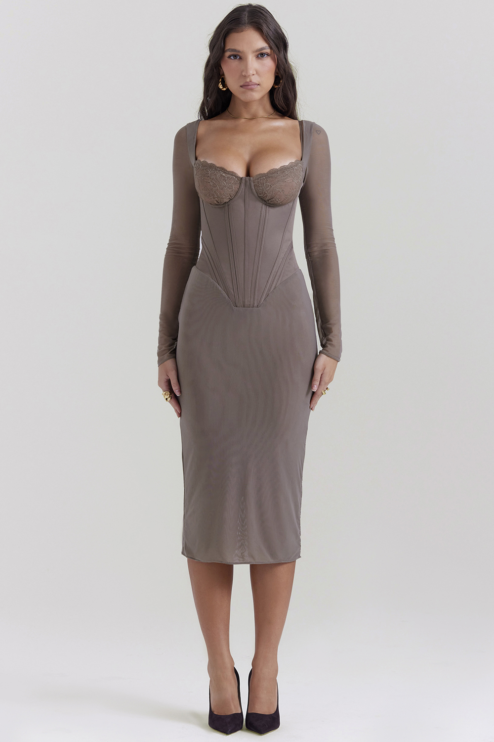 Safran Mocha Corset Midi Dress