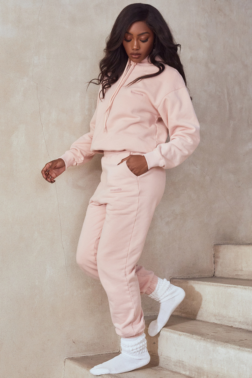 Halo Blush Cotton Fleece-Back Oversized Hoodie