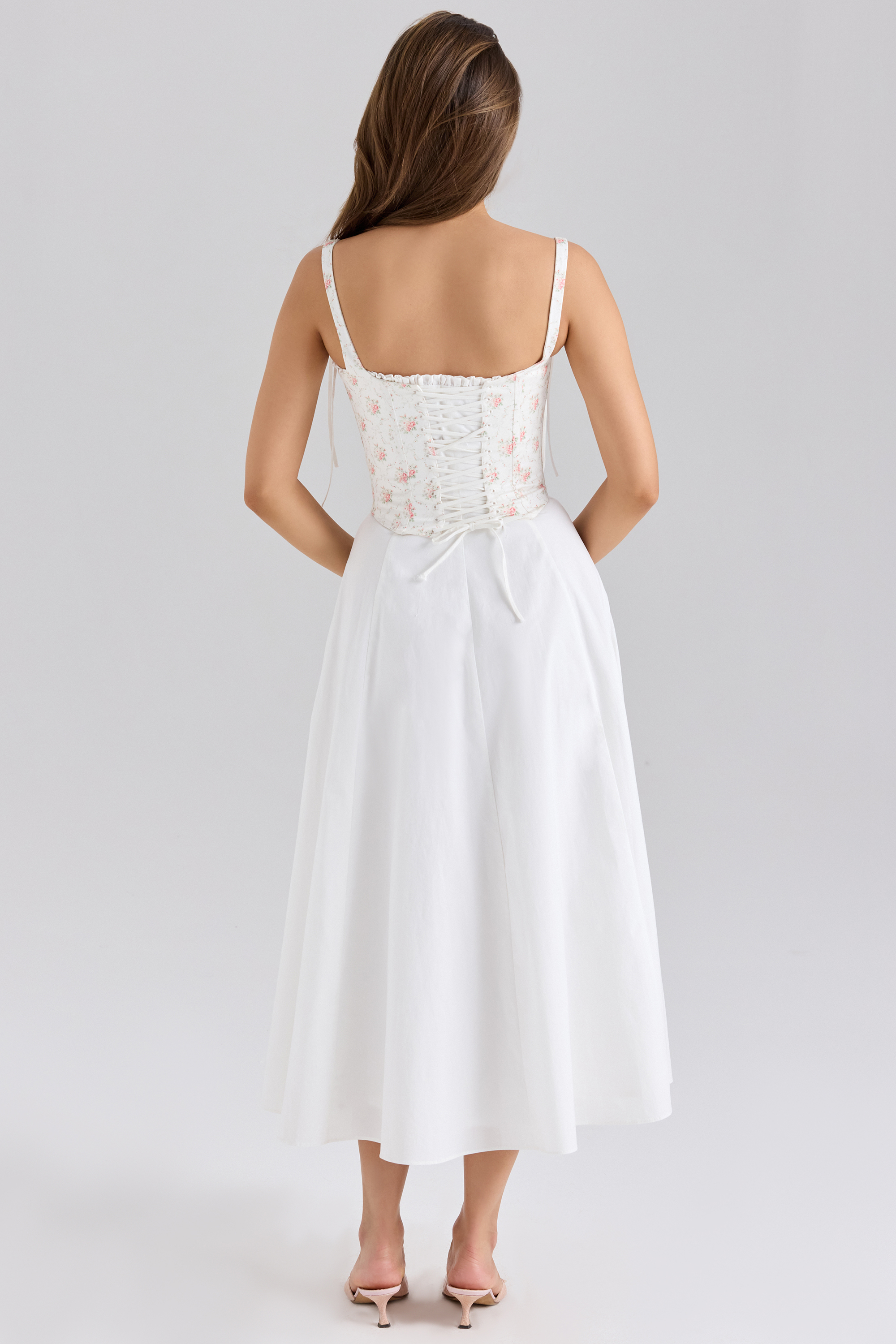 Clarabelle Rose Print Cotton Detachable Corset Midi Sundress