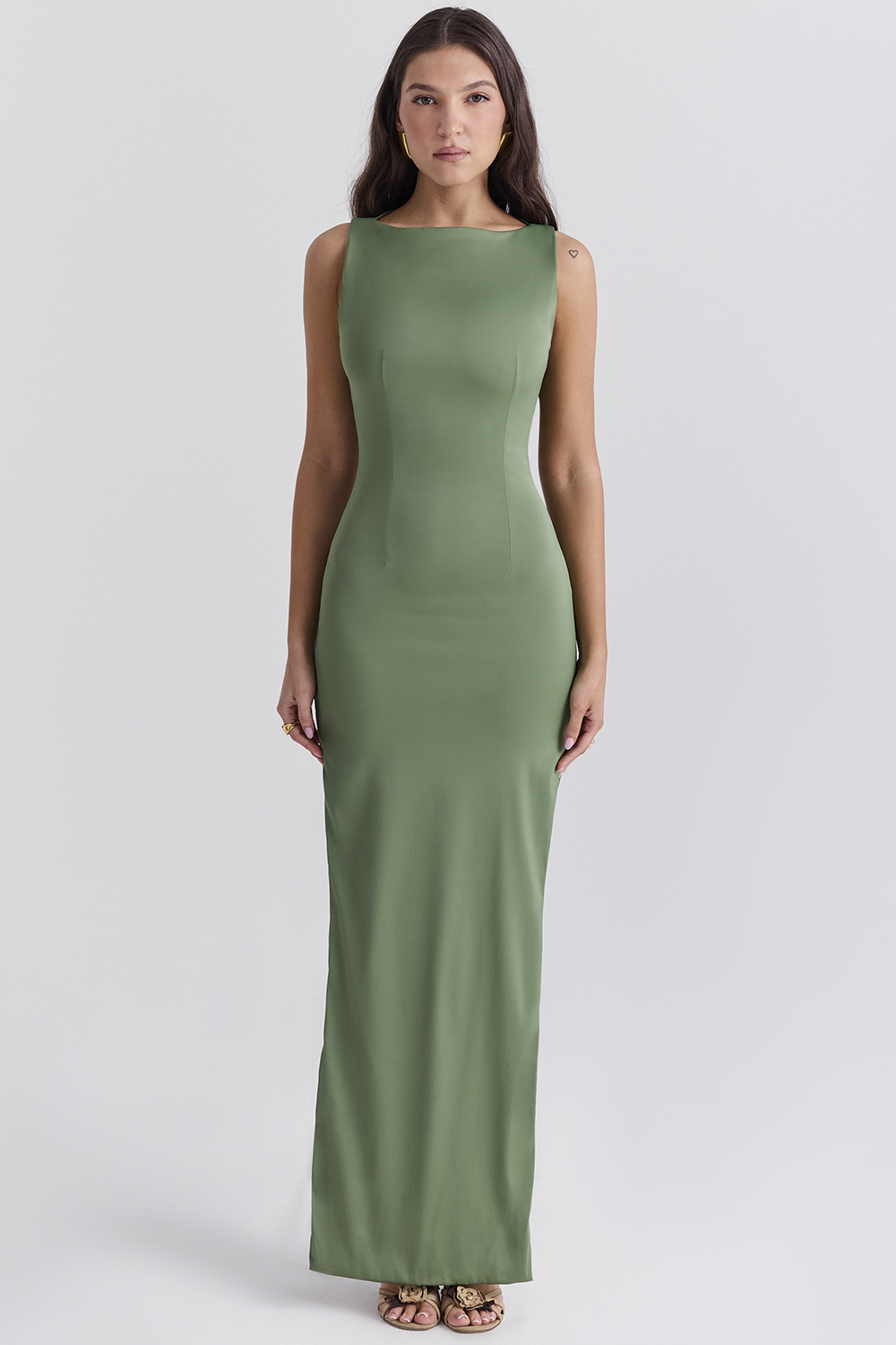Filomena Olive Boat Neck Maxi Dress