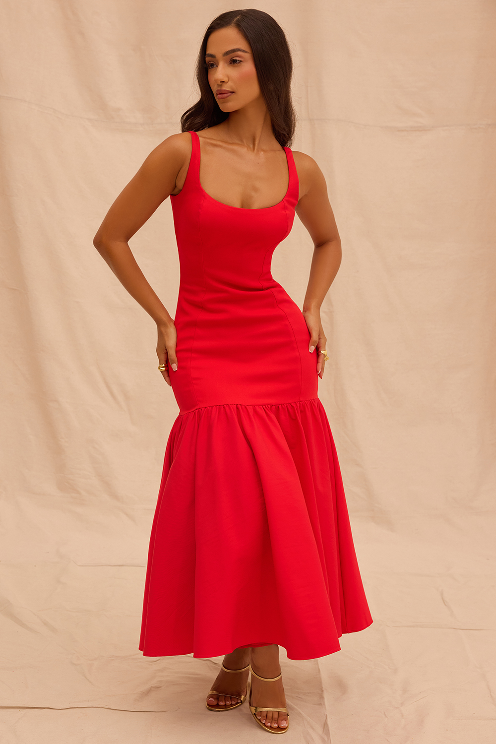 Amore Scarlet Dropped Waist Midi Dress