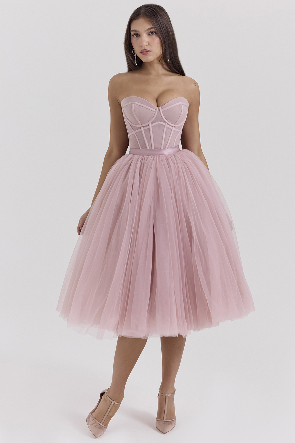 Darling French Rose Tulle Midi Dress - SALE