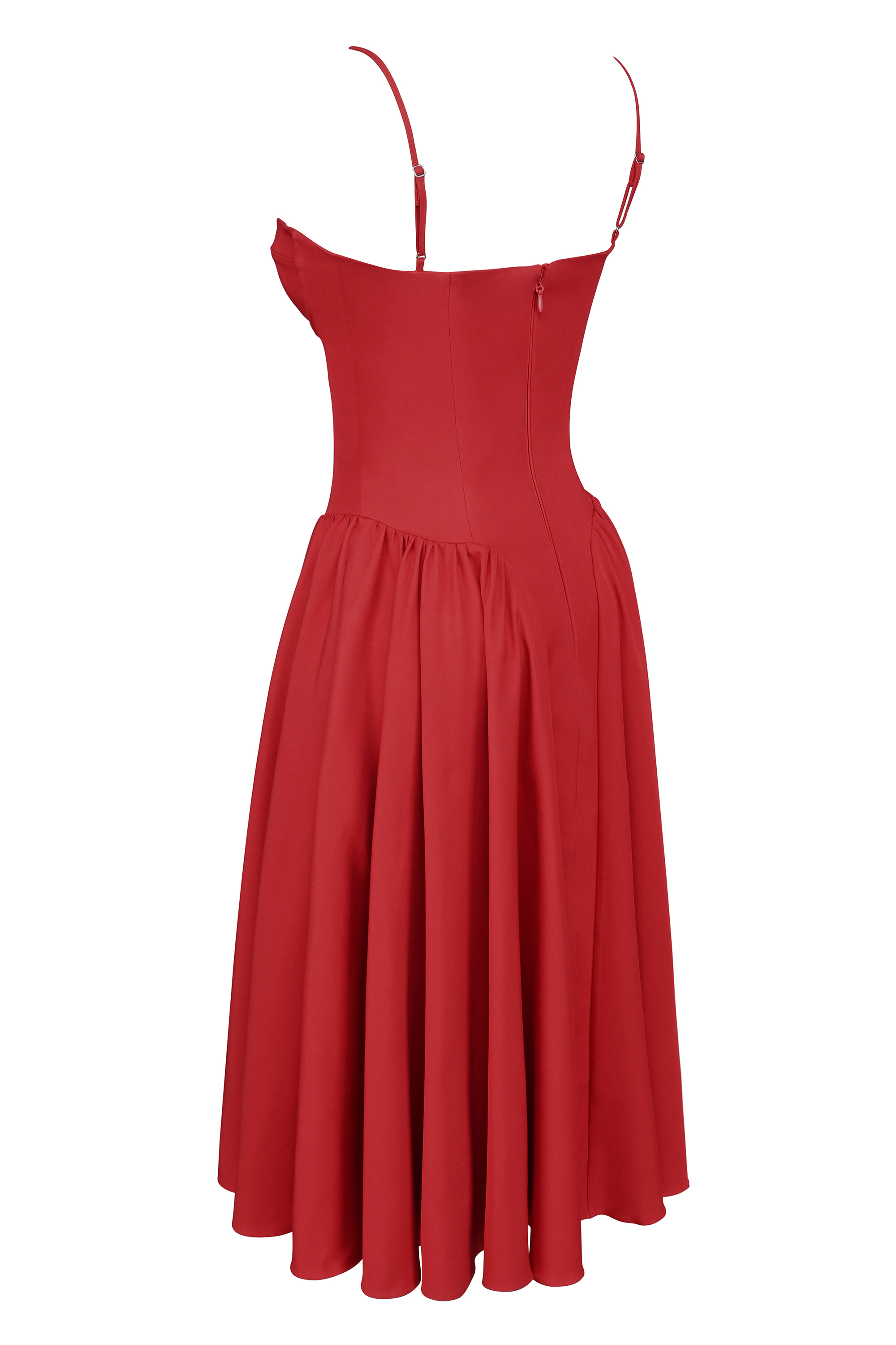 Samaria Red Gathered Midi Dress
