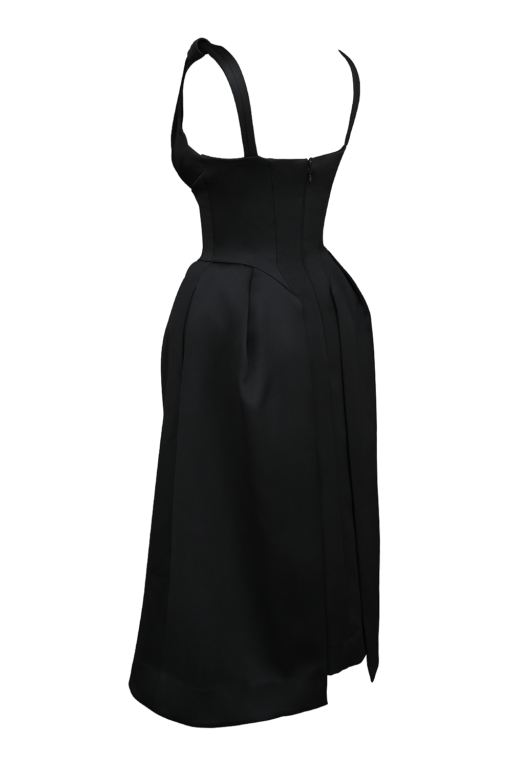 Paloma Black Satin Twist Strap Midi Dress - SALE