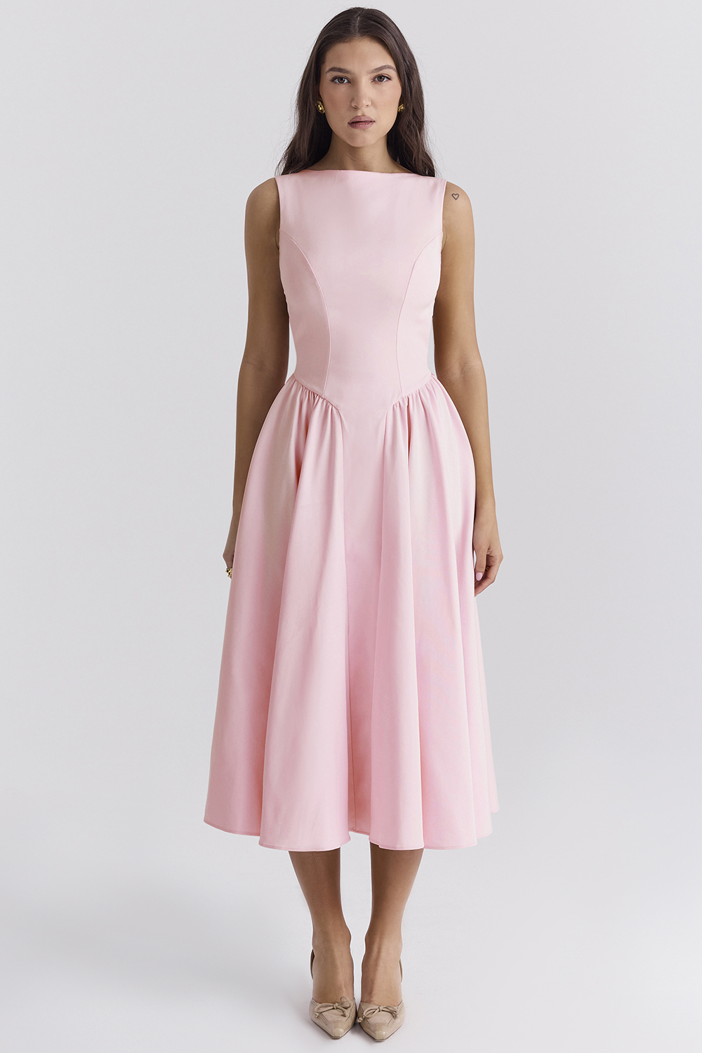 Cindy Ballerina Pink Twill Midi Sundress