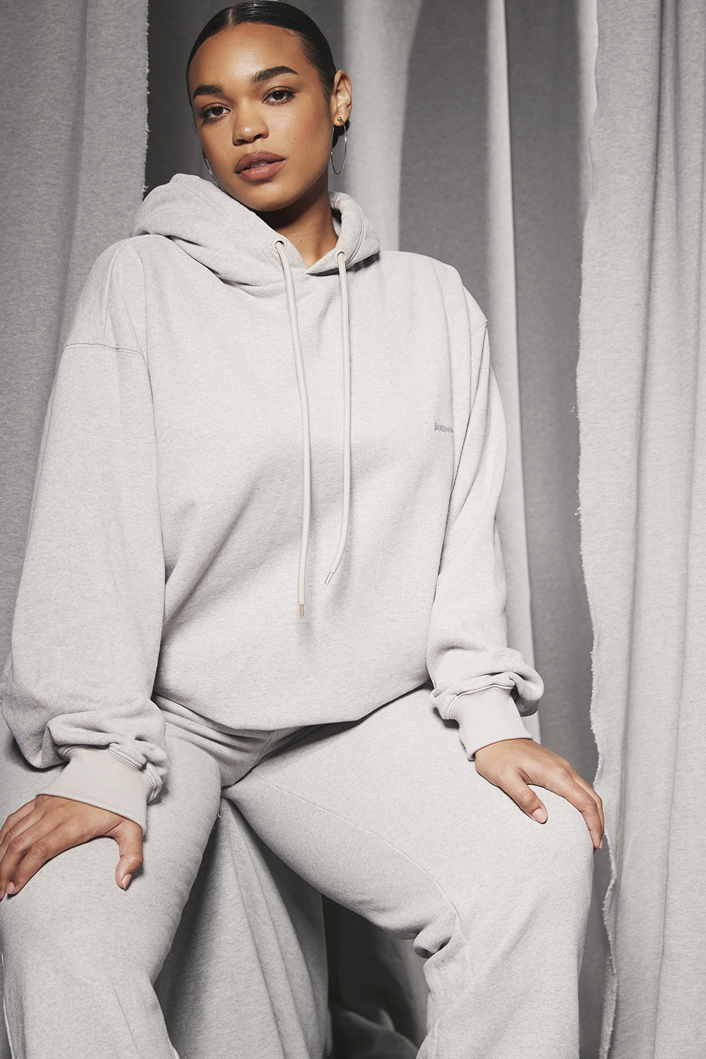 Halo Light Grey Cotton Fleece-Back Oversized Hoodie