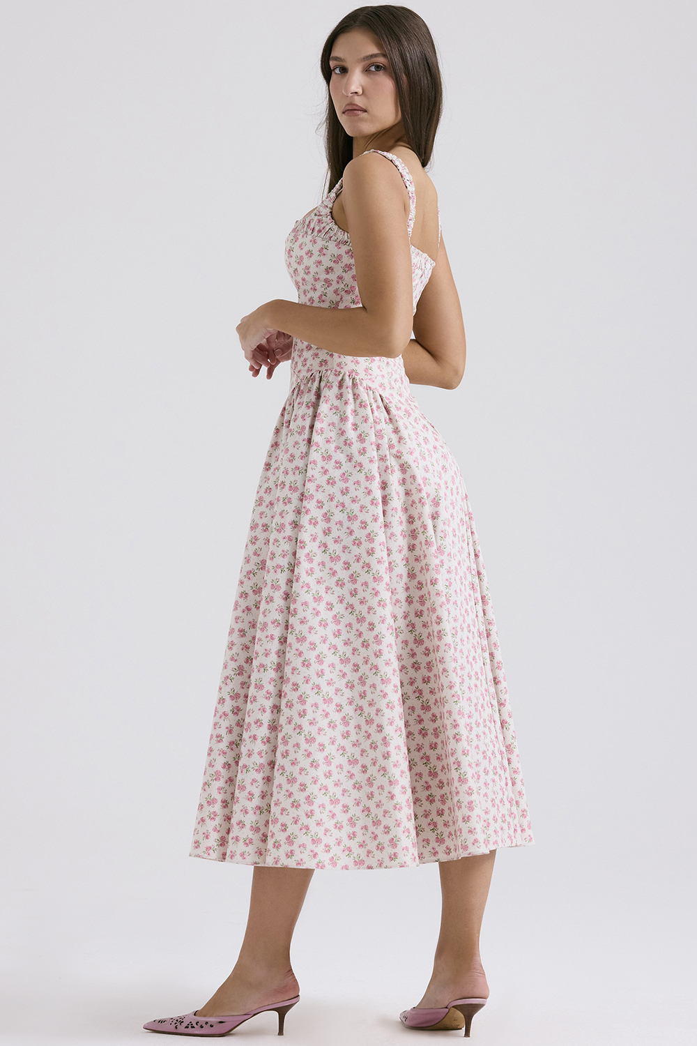 Dorothy White Rosebud Print Cotton Midi Sundress