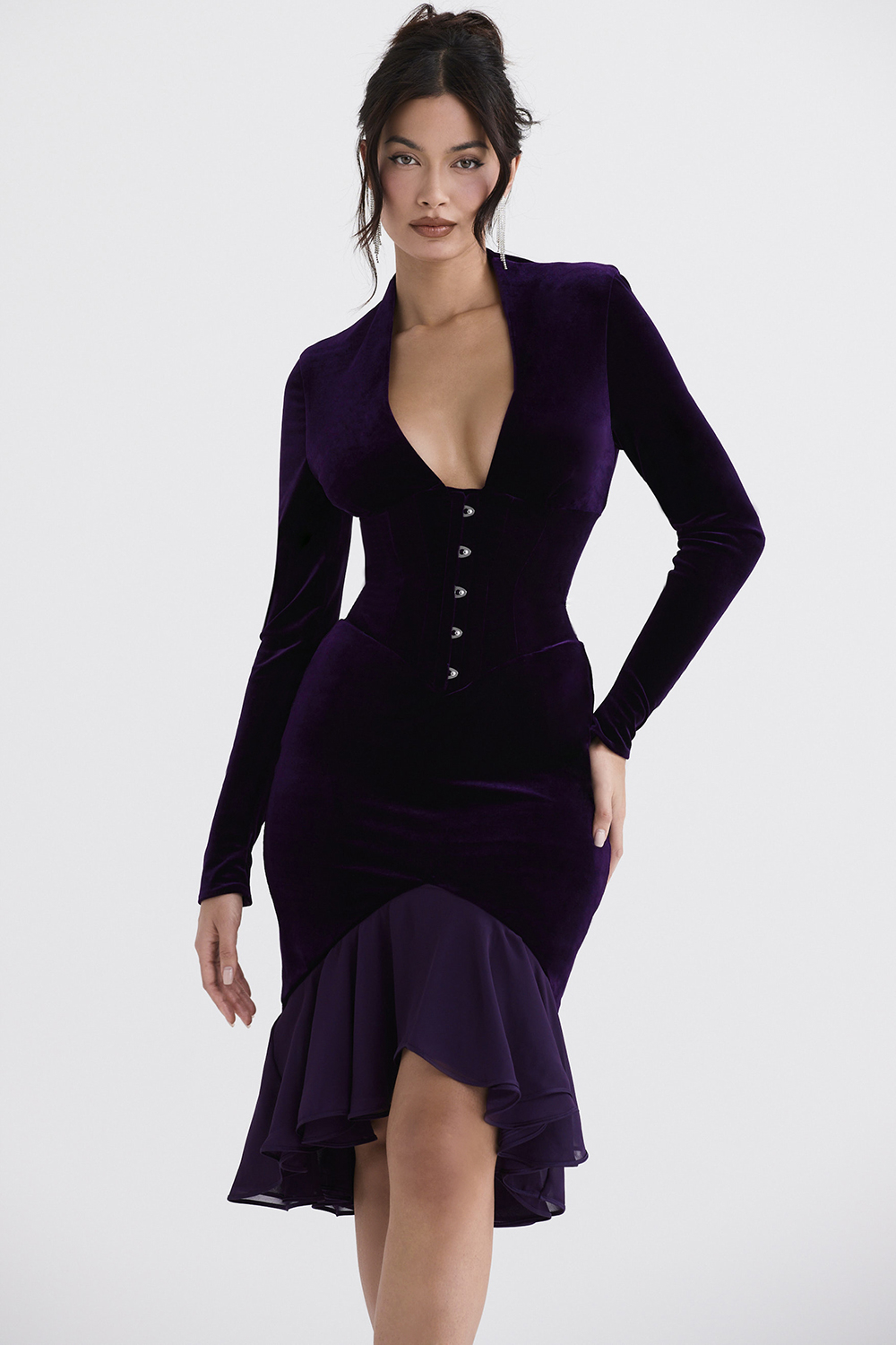 Dahna Dark Purple Velvet Corset Dress