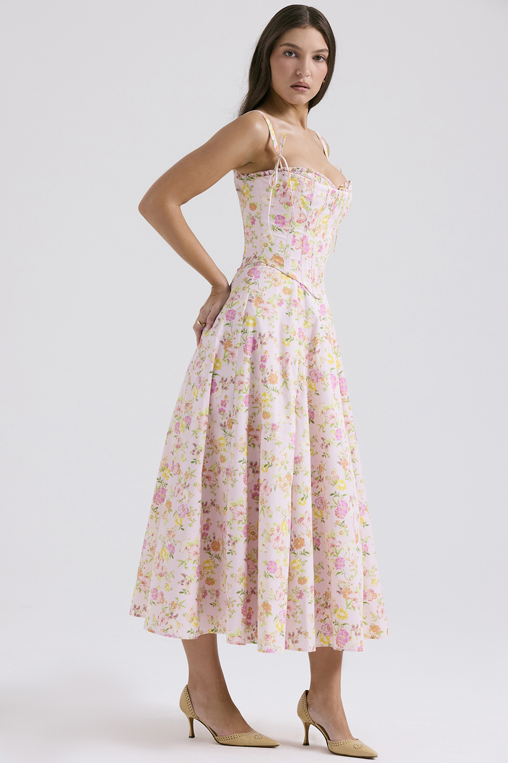 Clarabelle Pink Meadow Print Cotton Midi Sundress
