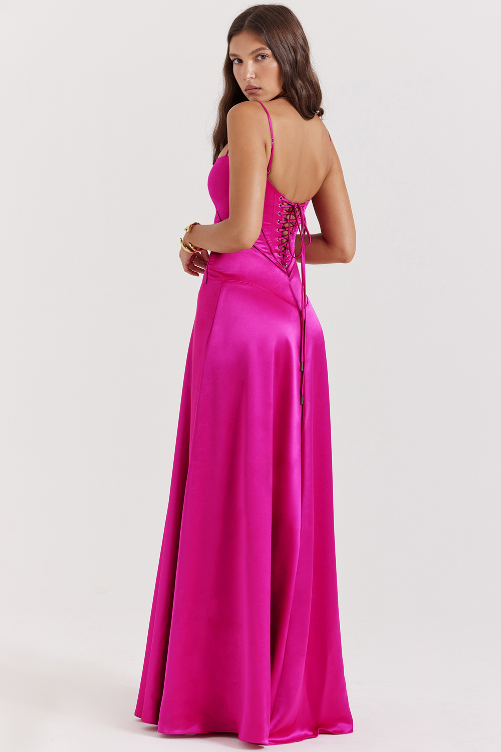 Anabella Fuchsia Lace Up Maxi Dress