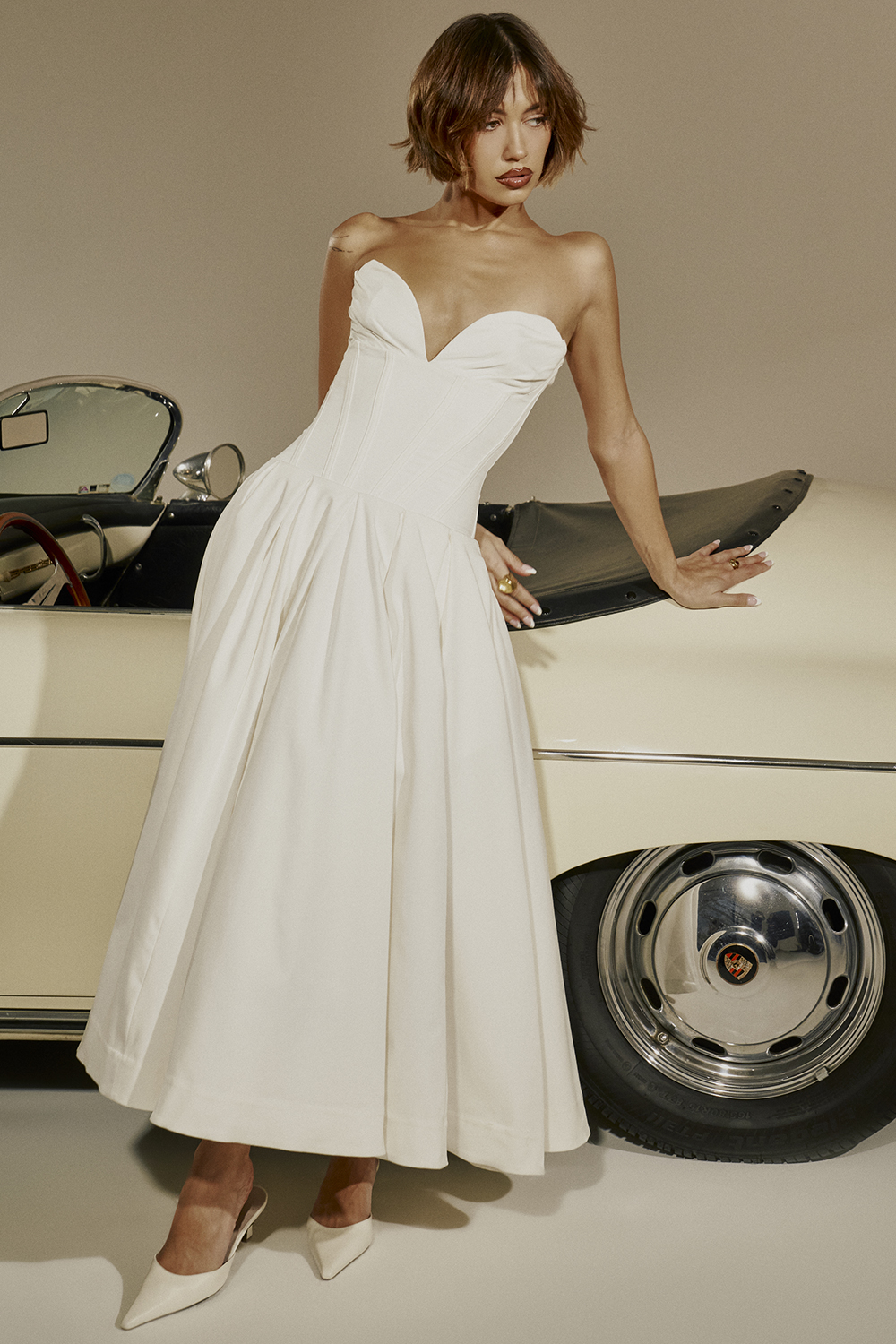 Lady White Strapless Midi Dress