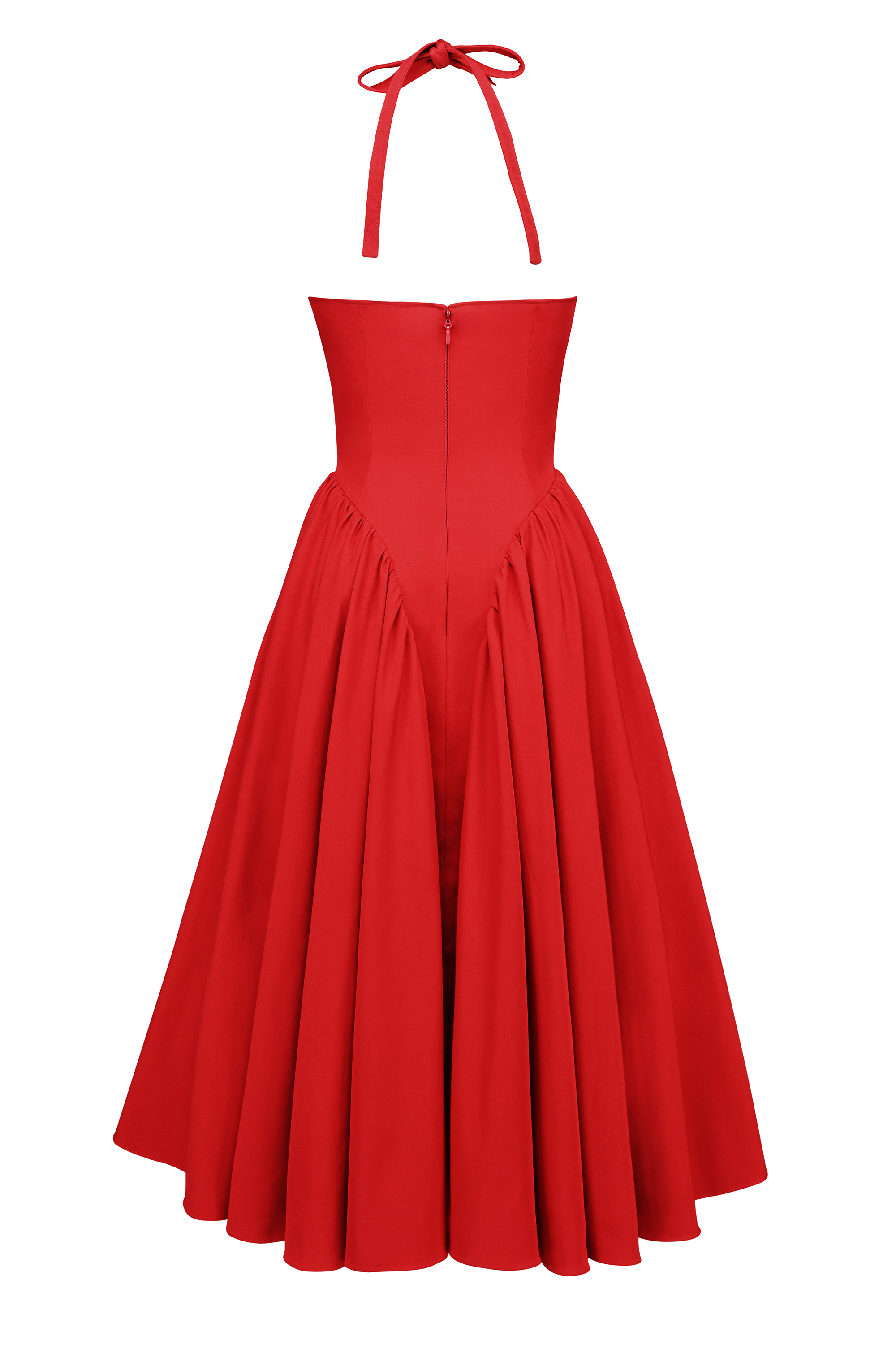 Marilyn Red Twill Halter Midi Dress