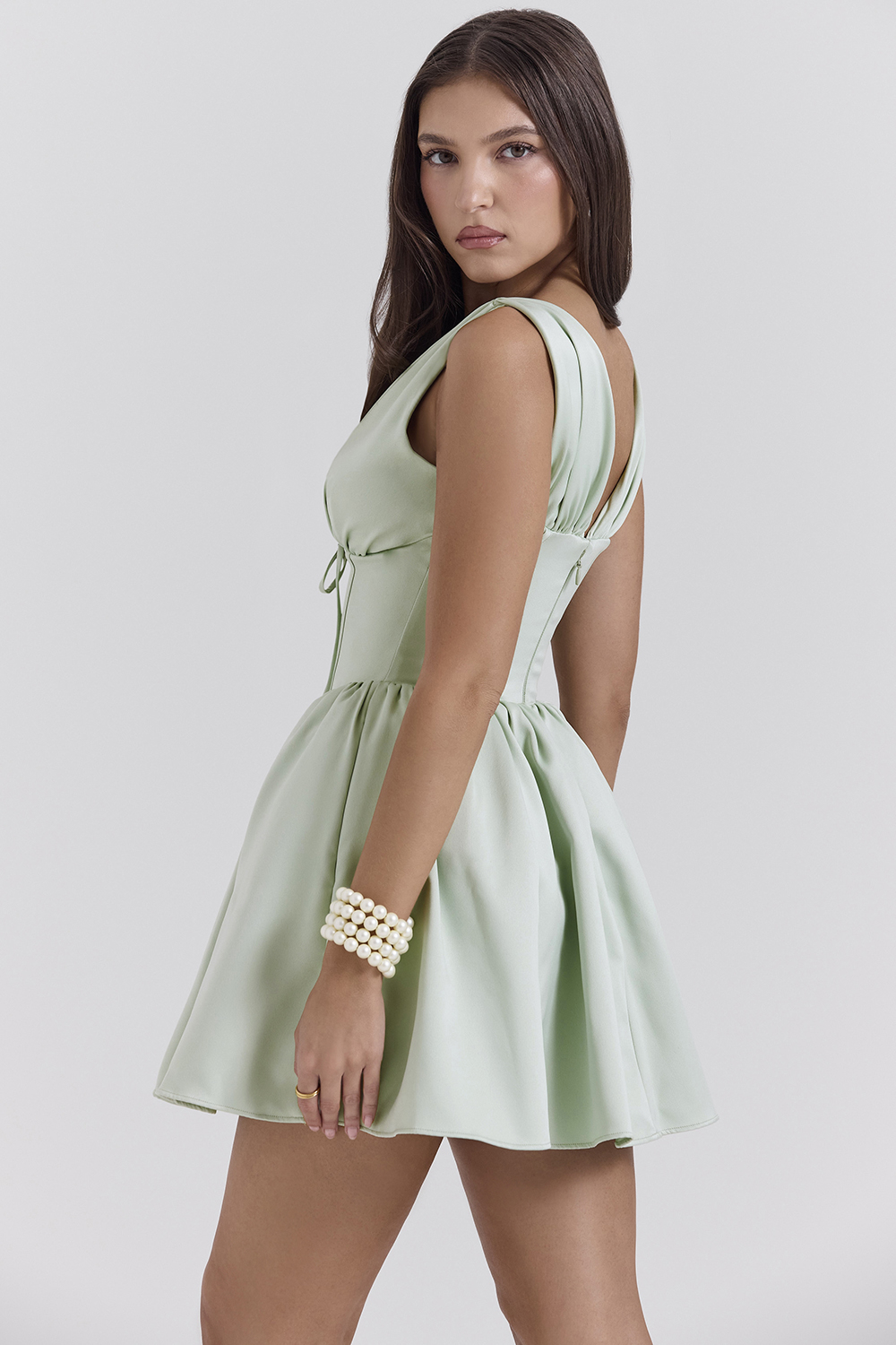 Emmeliette Pistachio Satin Mini Dress - SALE