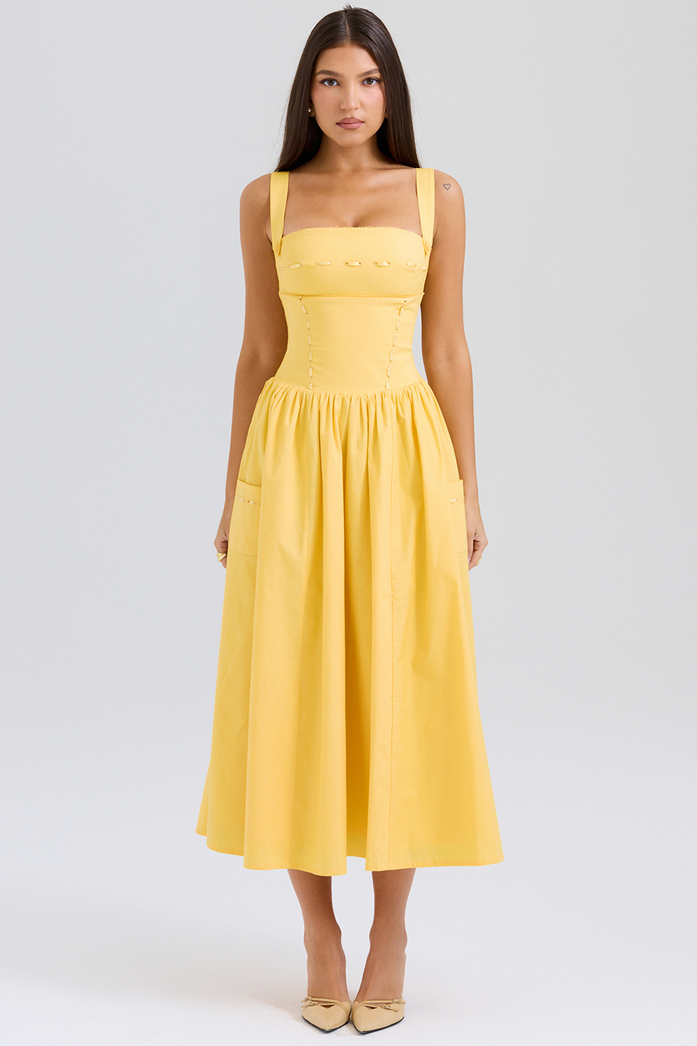 Vivien Apricot Cotton Midi Sundress