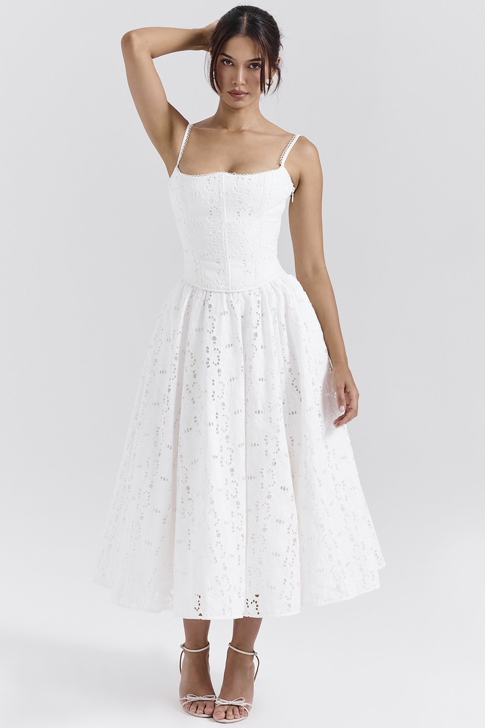 Francine White Broderie Anglais Midi Skirt