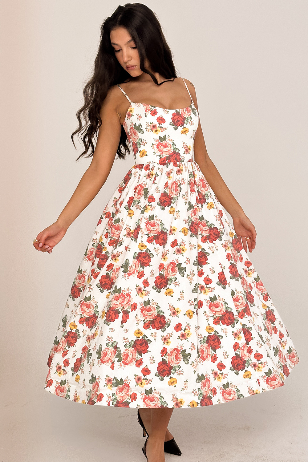 Lolita Italian Rose Print Cotton Corset Sundress