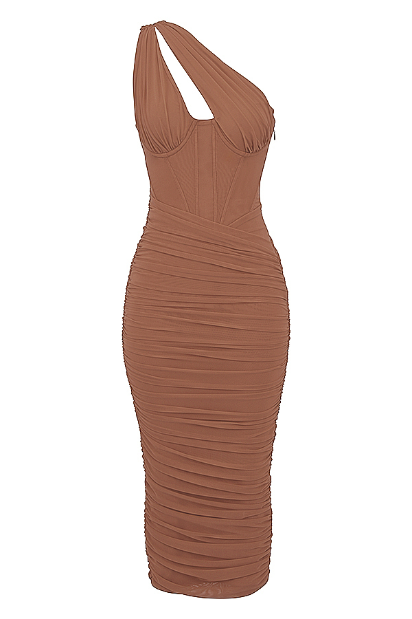 Valentina Mocha Asymmetric Cutout Midi Dress