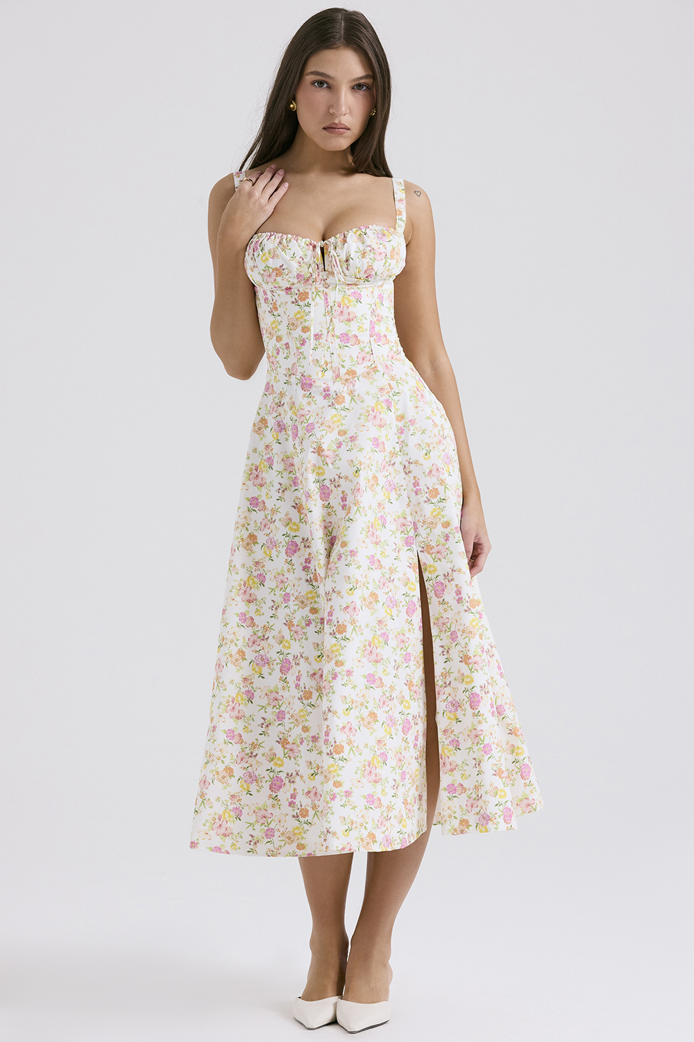 Carmen Ivory Meadow Print Cotton Bustier Sundress