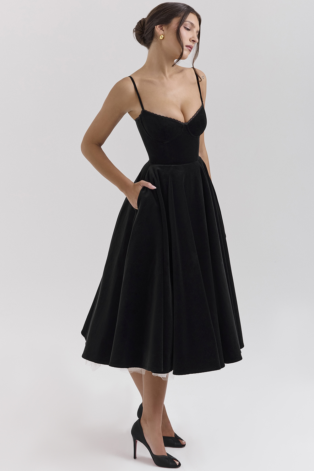 Mademoiselle Black Velvet Tulle Midi Dress + Bolero