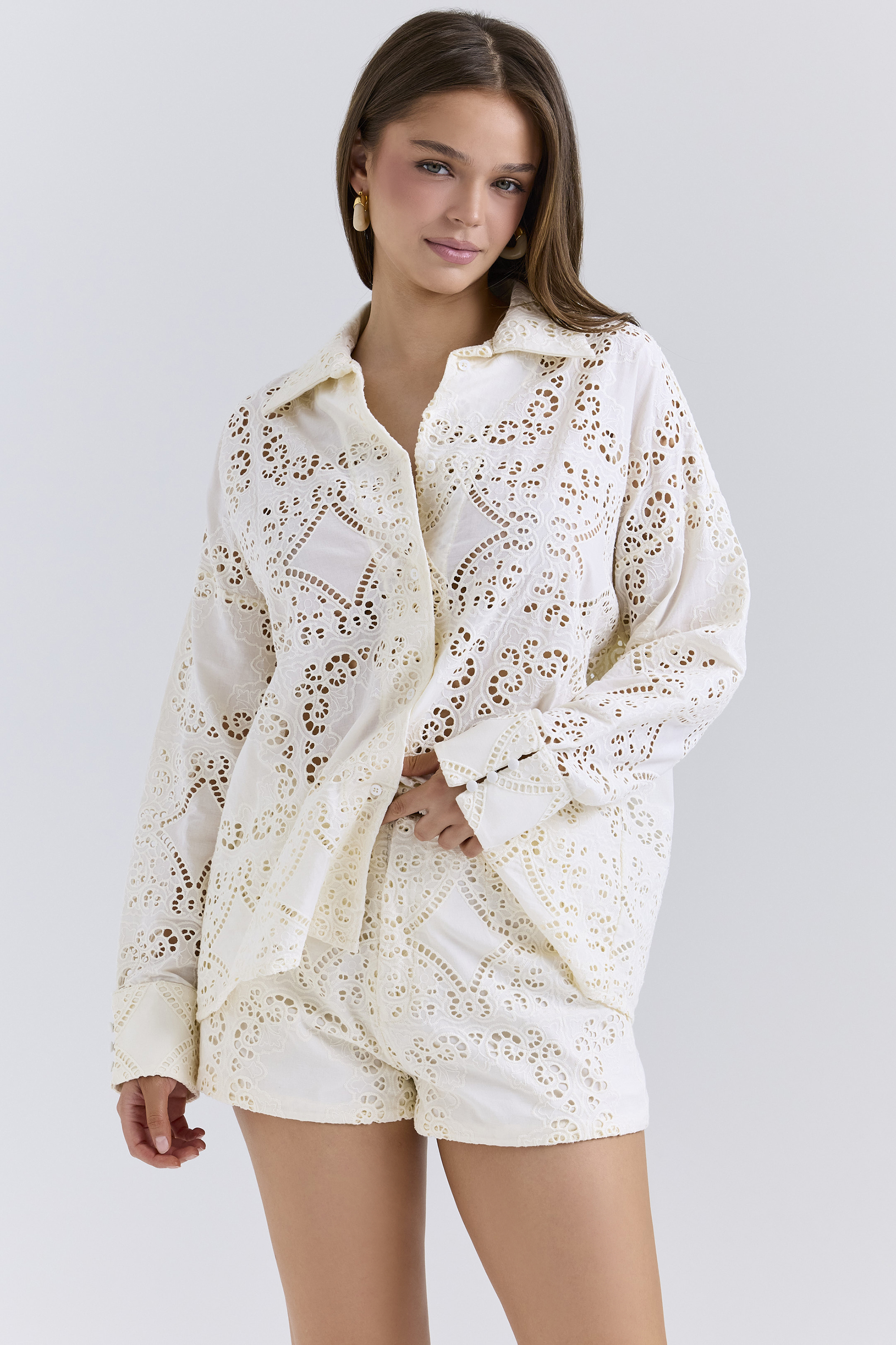 Samah White Cotton Broderie Anglaise Shirt