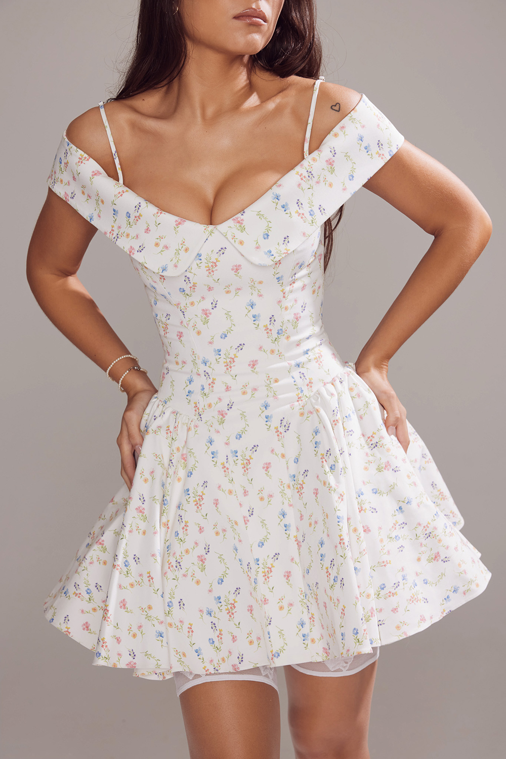 Elida White Posy Print Corset Mini Dress