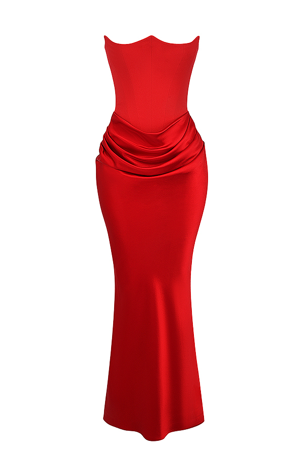 Persephone Scarlet Strapless Corset Maxi Dress