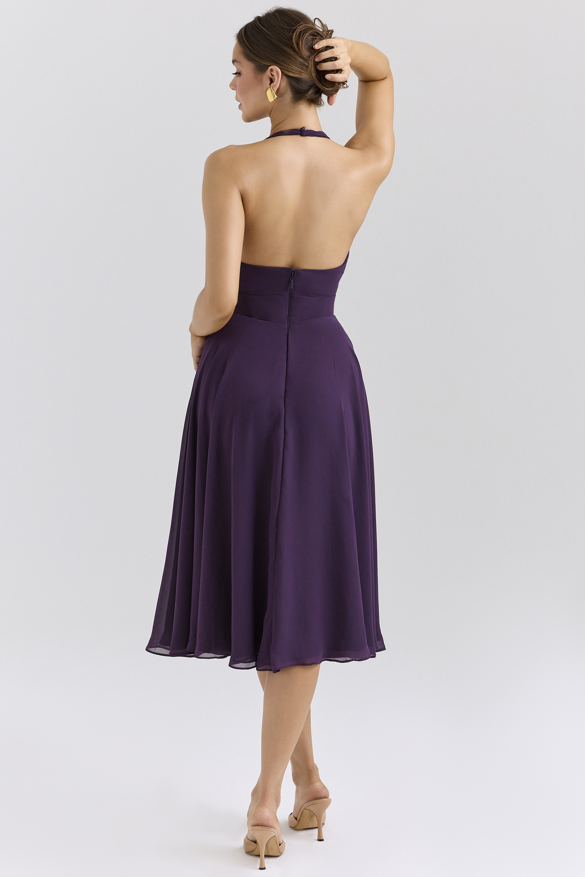 Solada Grape Georgette Halter Sundress