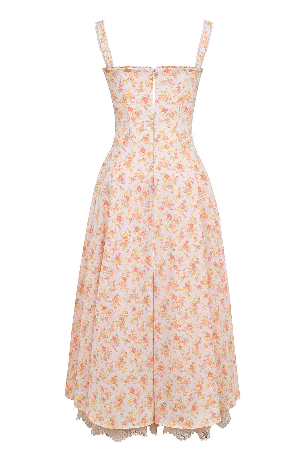 Rosalee Peach Poppy Print Cotton Bustier Sundress