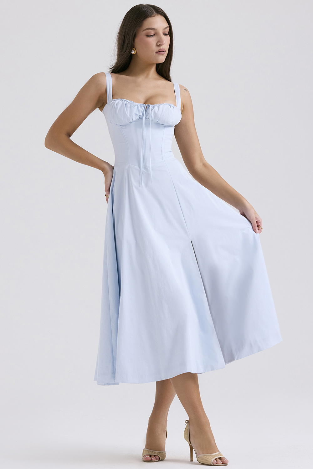 Carmen Soft Blue Cotton Bustier Sundress