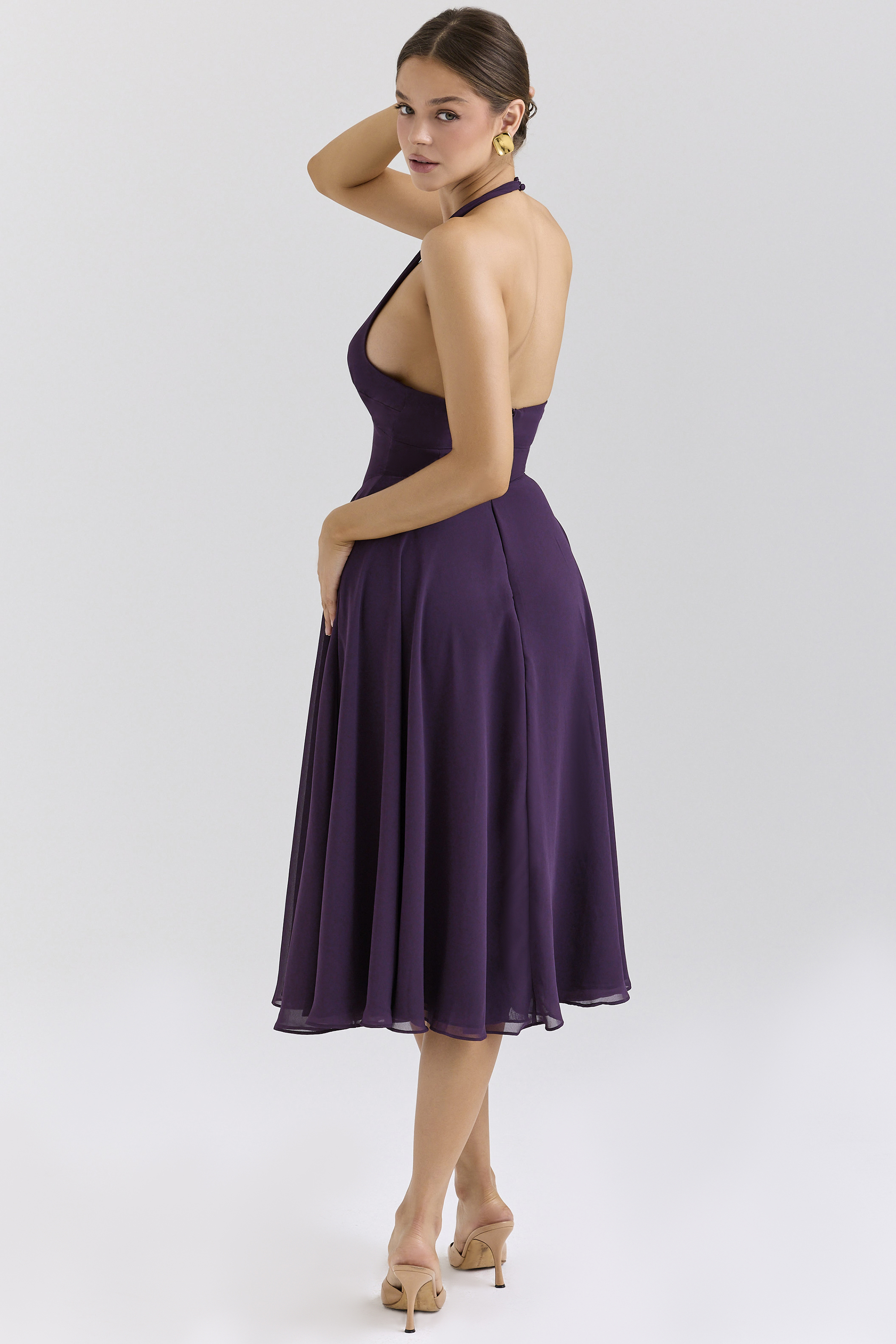 Solada Grape Georgette Halter Sundress