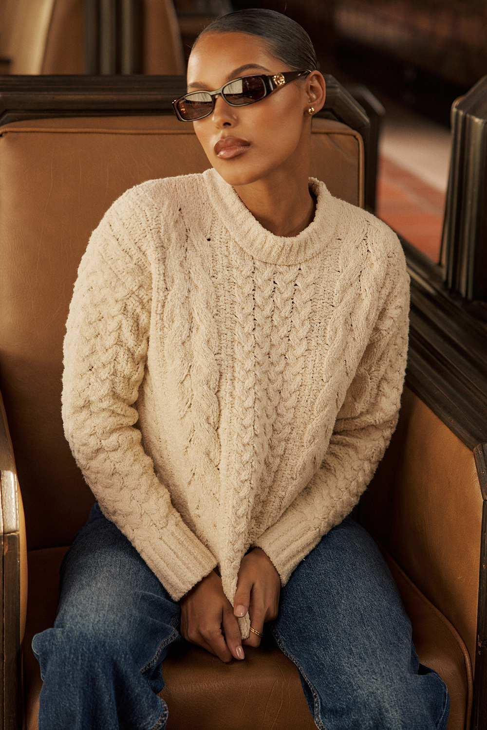Jasper Cream Chunky Cable Knit Sweater - SALE
