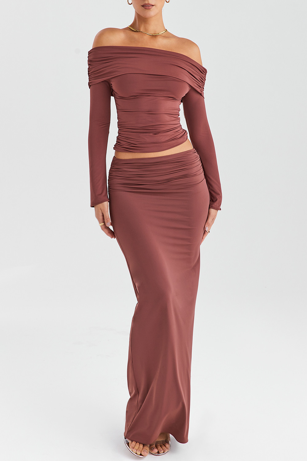 Mistress Rocks Coffee Gathered Maxi Skirt - SALE