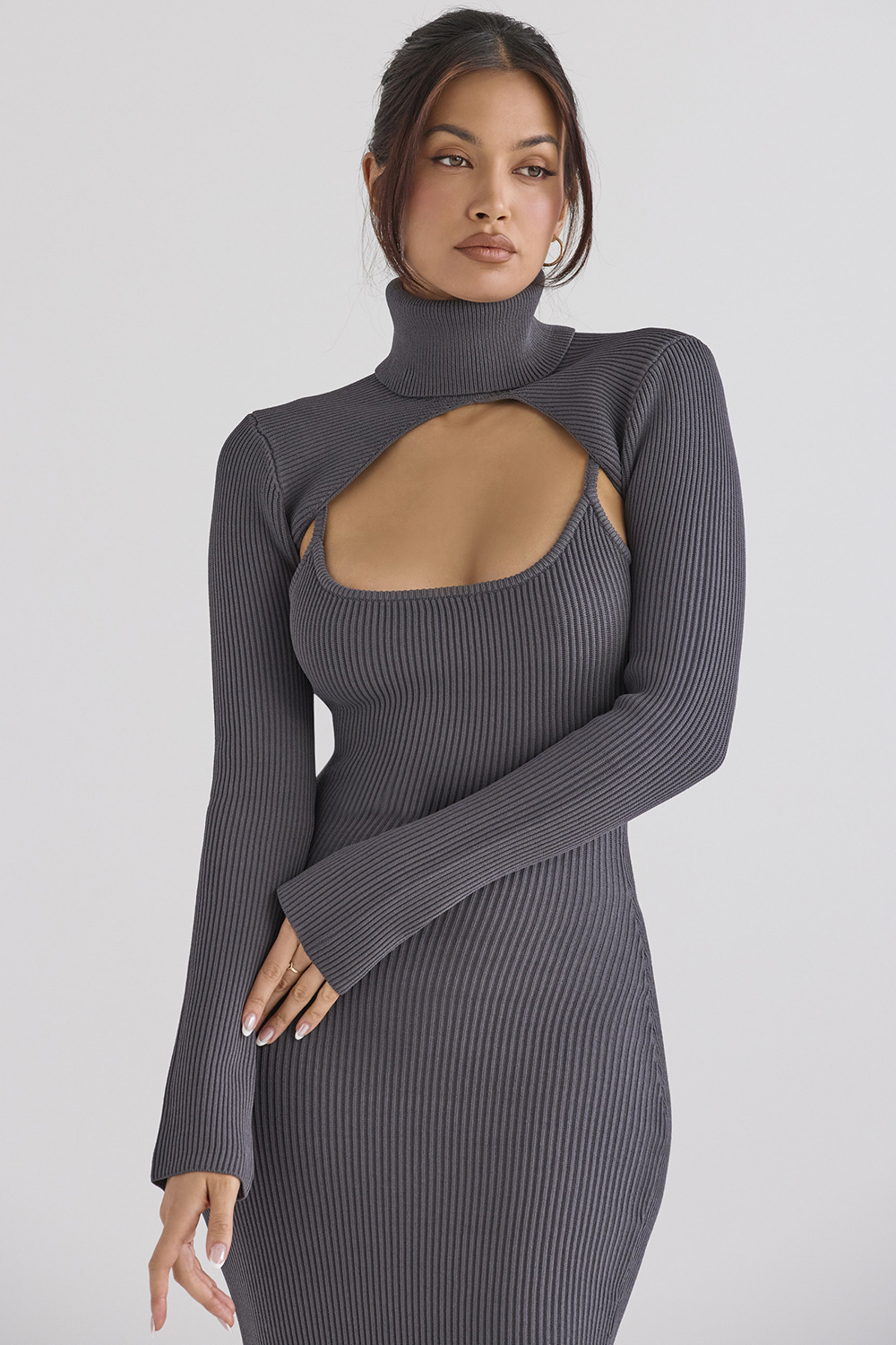 Meliora Charcoal Knit Midi Dress - SALE