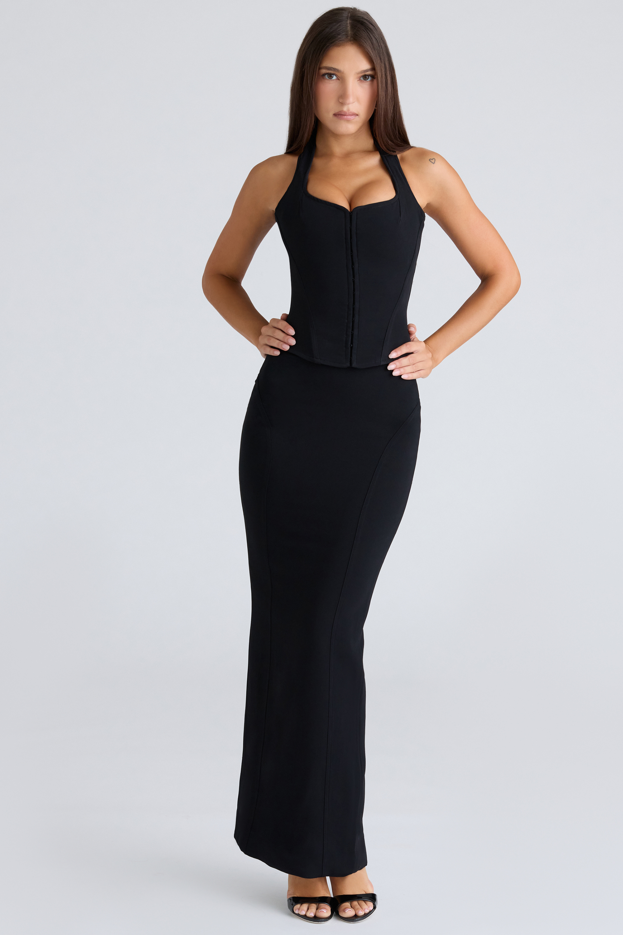 The Halter Neck Black Stretch Corset Top