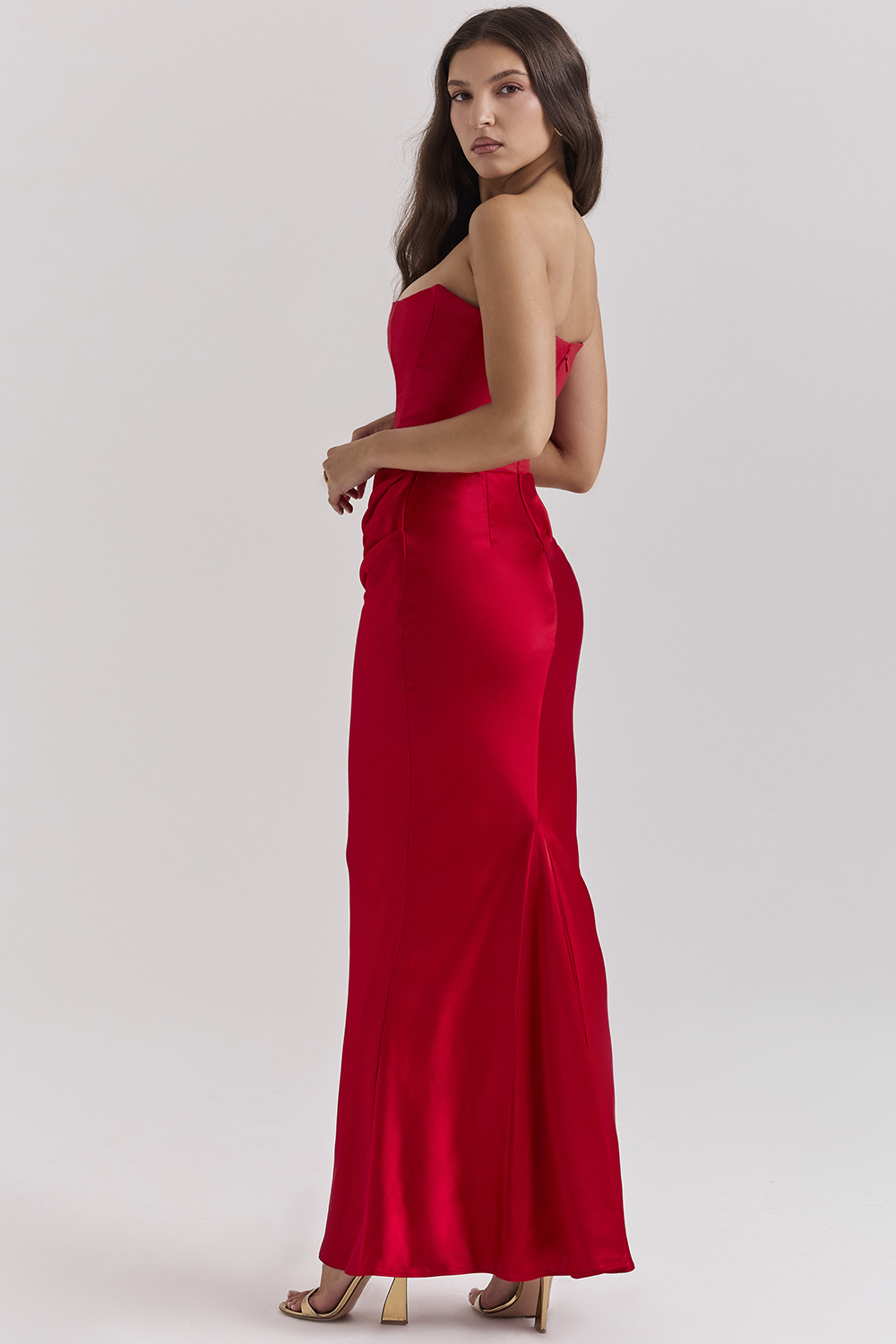 Persephone Scarlet Strapless Corset Maxi Dress